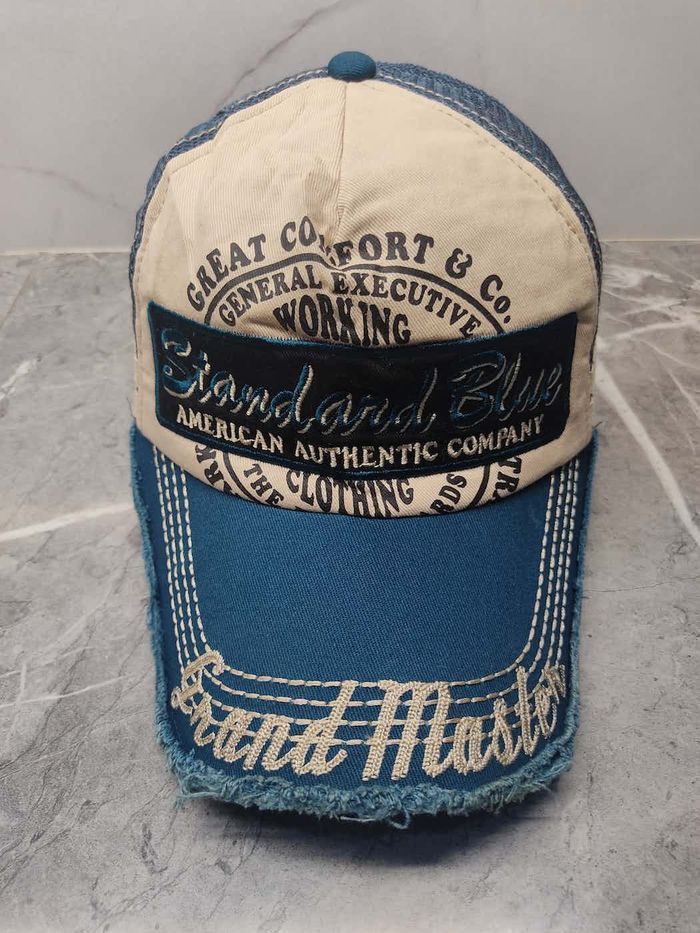 Vintage Vintage Standard Blue Distressed Style Trucker Hat Cap Size ONE SIZE - 2 Thumbnail
