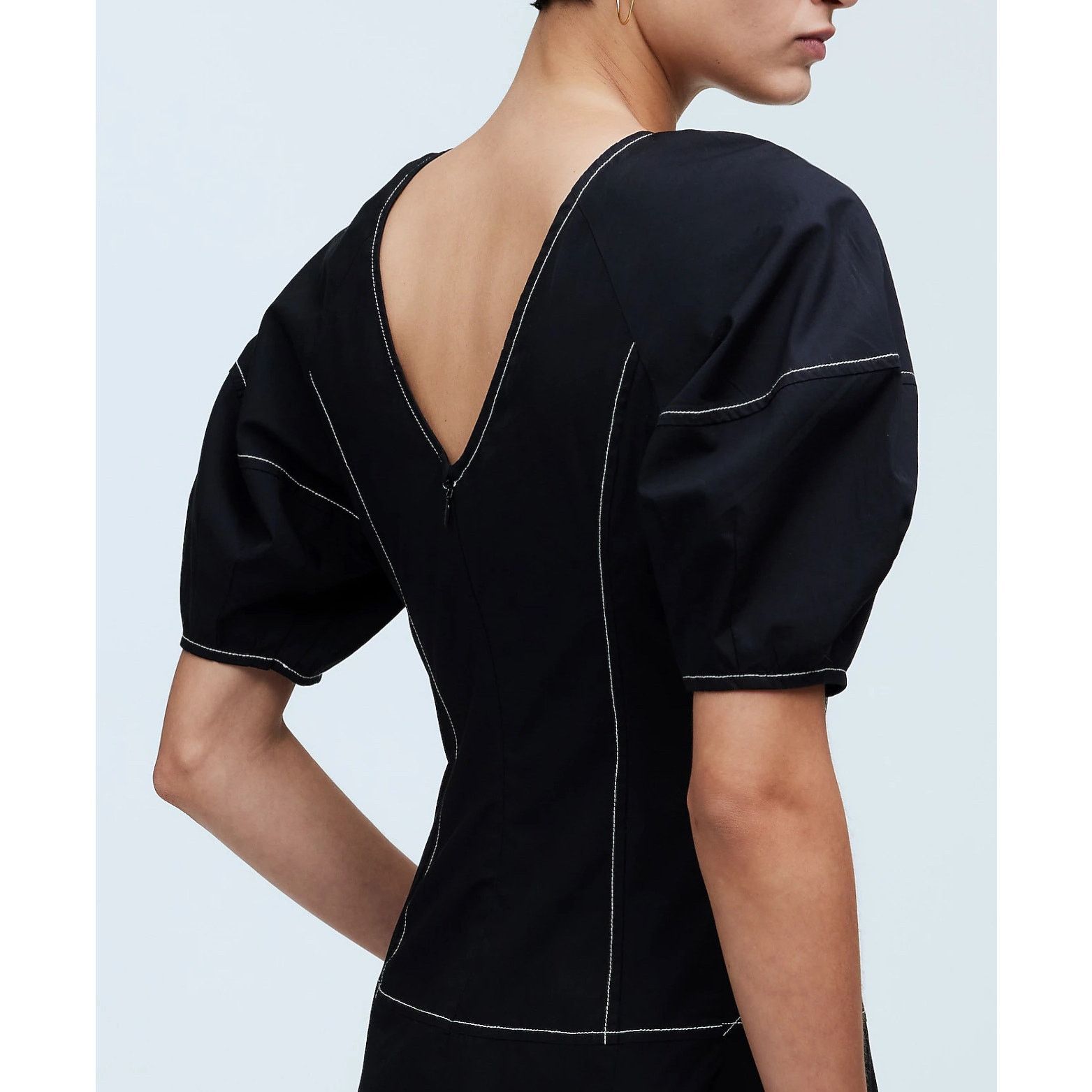 Madewell NWT Madewell Puff-Sleeve Drop-Waist Midi Dress Black Size 2 Size XS / US 0-2 / IT 36-38 - 3 Thumbnail
