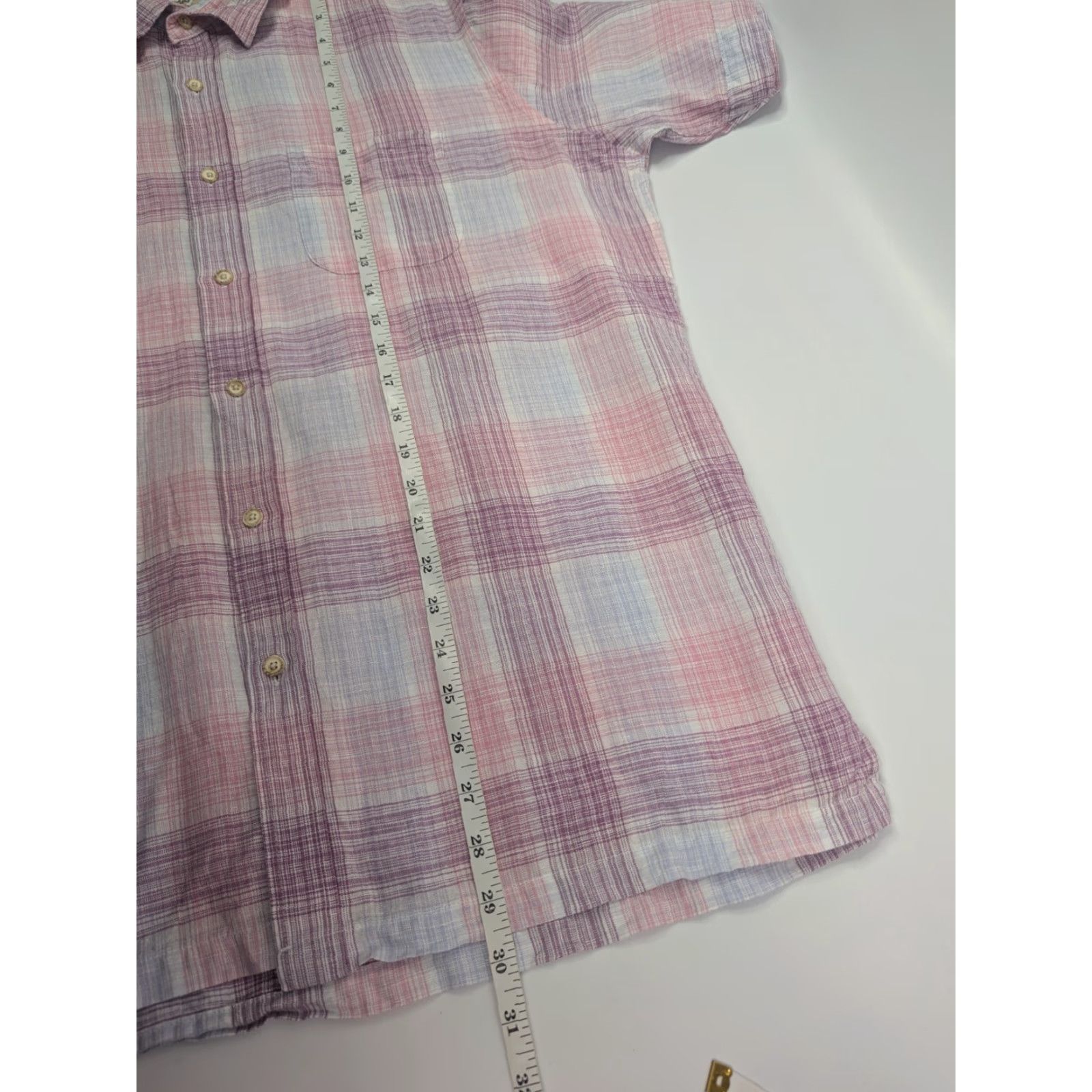 Tasso Elba Tasso Elba Shirt Men's Large Pink Linen Short Sleeve Button-Up Plaid Collared Casual Shirt (Button) Size US L / EU 52-54 / 3 - 3 Thumbnail