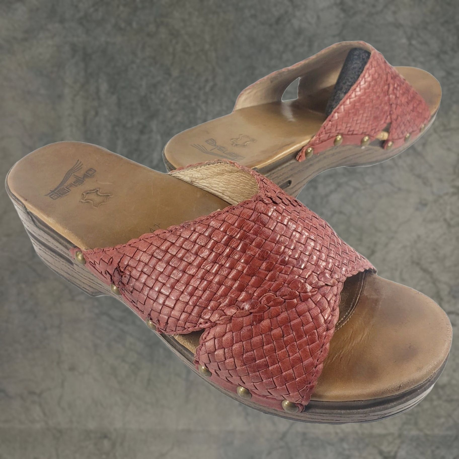 Dansko DANSKO Mila Woven Criss Cross Leather Slide Red Sandals Sz. 9.5-10 EU 41 Mens Womens Girls Boys Size US 9.5 / IT 39.5 - 1 Thumbnail