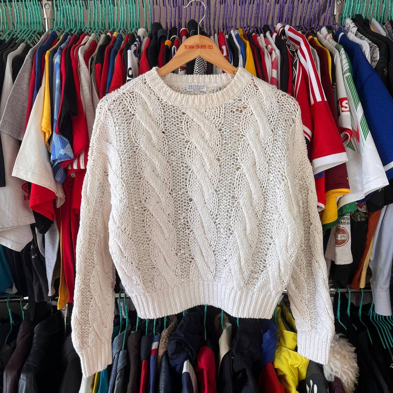 Brunello Cucinelli Brunello Cucinelli Cropped Sequin Cable Knit Sweater XS Size XS / US 0-2 / IT 36-38 - 1 Thumbnail