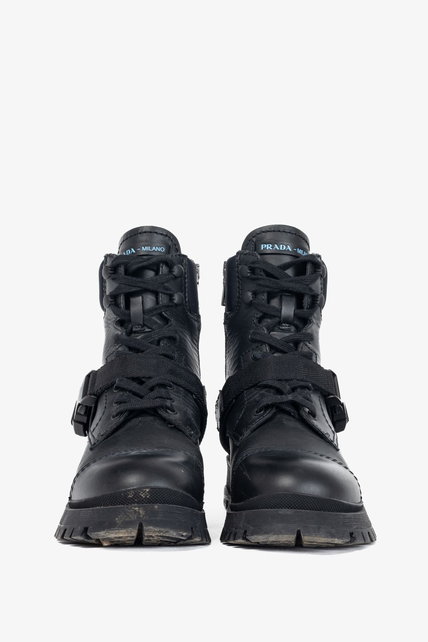 Prada Prada AW18 Black Leather Clip-Detail Combat Boots Size US 6 / IT 36 - 2 Thumbnail