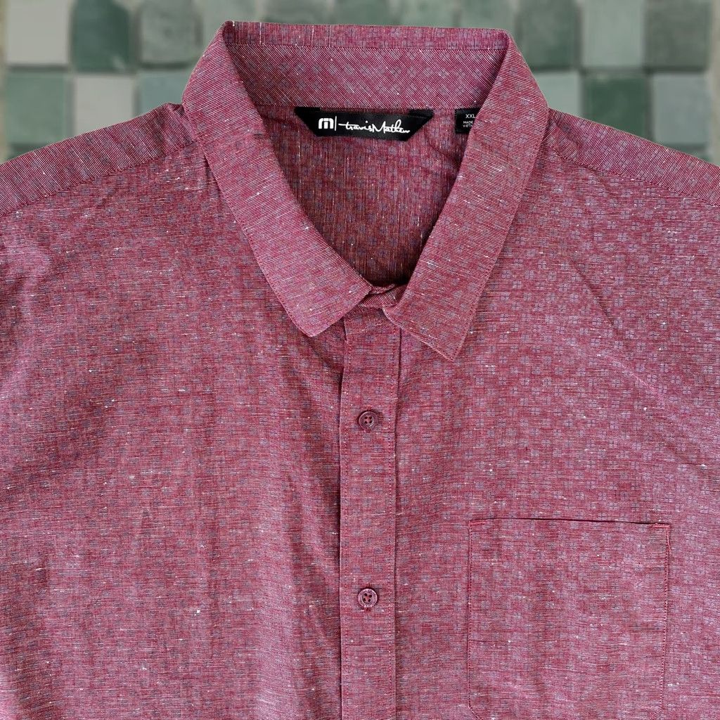 TravisMathew Travis Mathew Performance Shirt Men 2XL Brick Red Geometric Golf SS NWOT Size US XXL / EU 58 / 5 - 1 Thumbnail