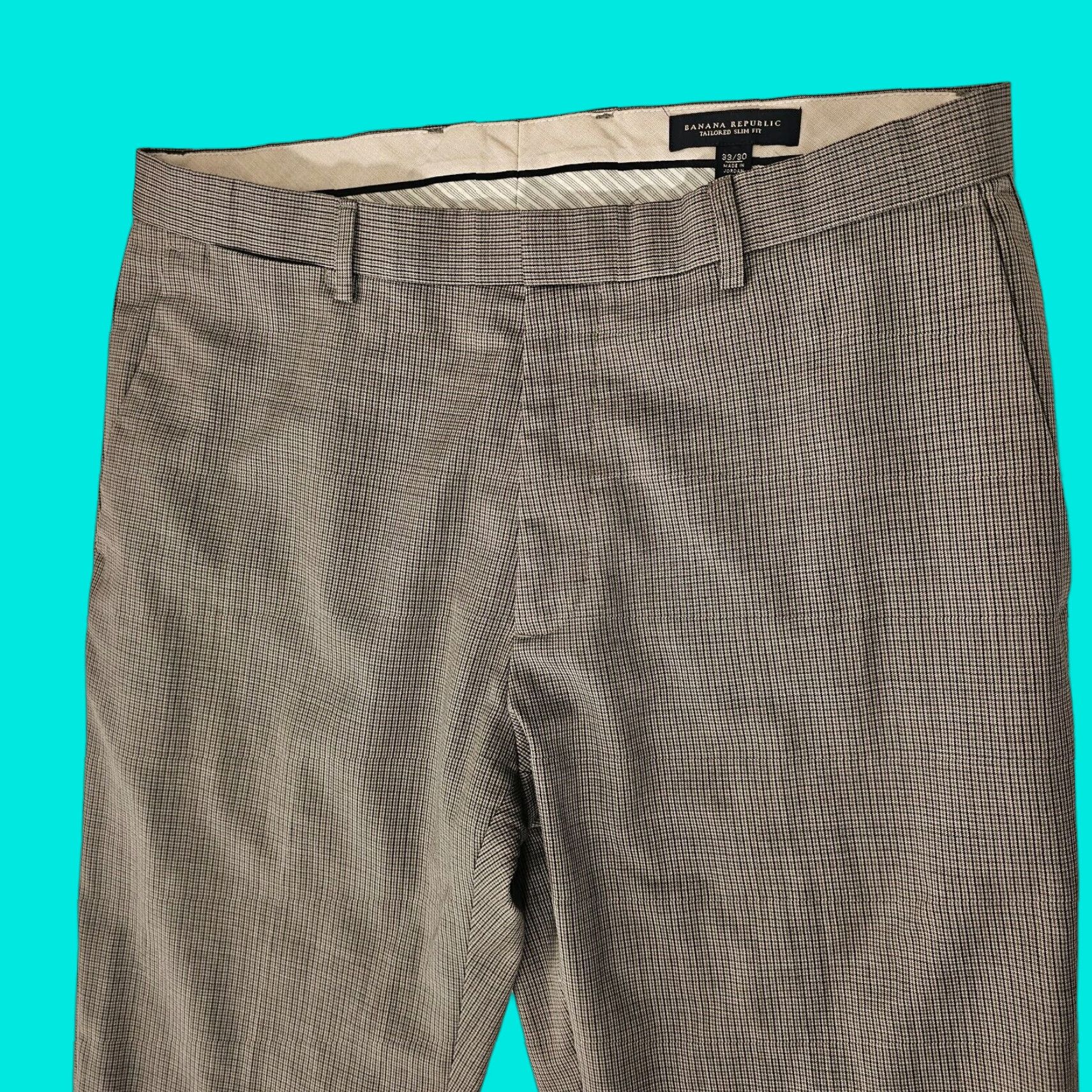 Banana Republic VINTAGE Banana Republic Men's Dress Pants Wool Slim Fit Geometric Gingham 33/30 Black Brown Autumn Winter Size US 33 - 1 Thumbnail