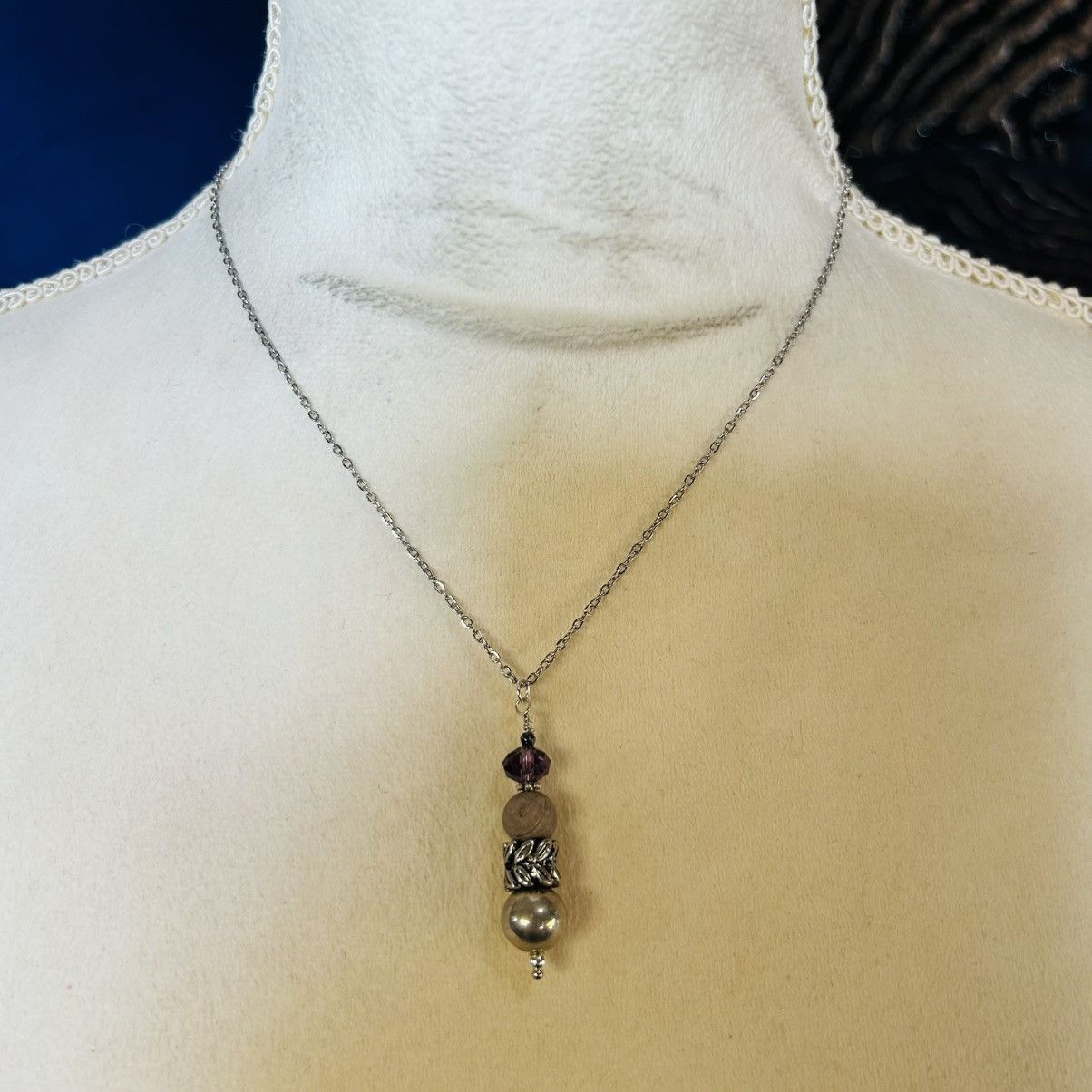 Handmade Handcrafted faceted glass pyrite pendant on chain necklace Size ONE SIZE - 2 Thumbnail