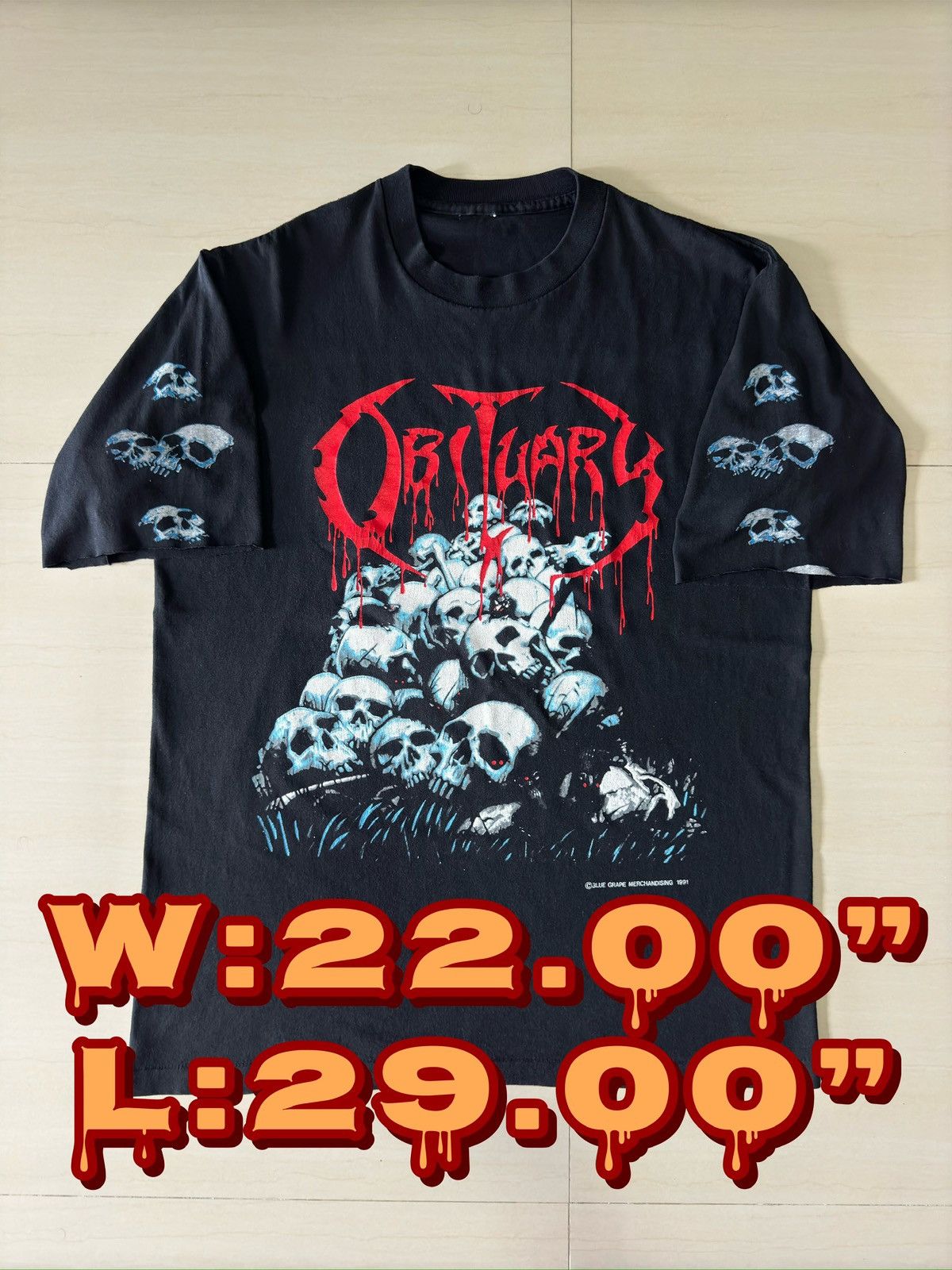 Band Tees × Vintage 1991 Obituary Cause Of Death Metal 90s Tee Blue Grape Shirt Size US L / EU 52-54 / 3 - 1 Thumbnail