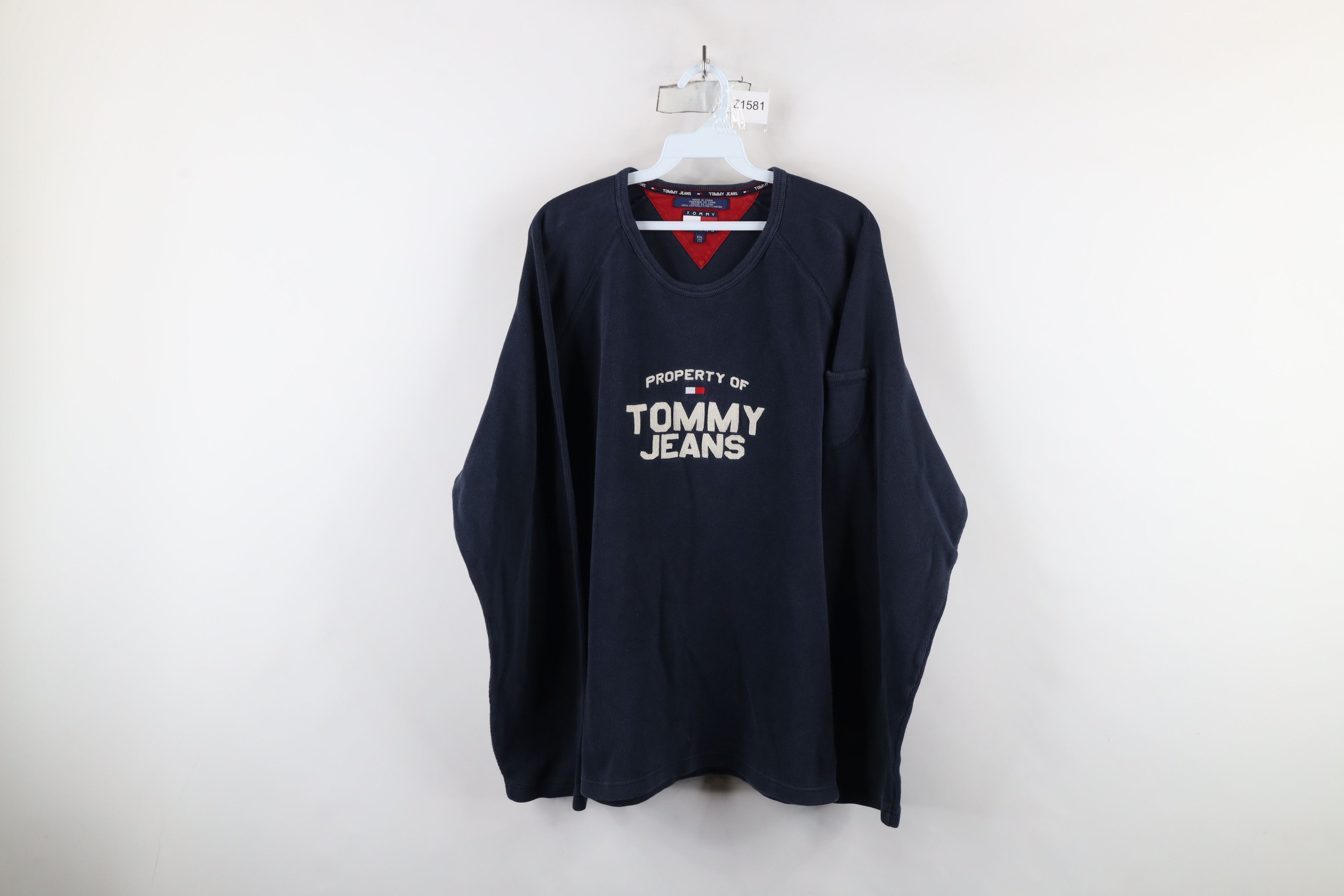 Tommy Hilfiger × Vintage Vintage 90s Tommy Hilfiger Knit Chain Stitch T-Shirt Blue Size US XXL / EU 58 / 5 - 1 Thumbnail