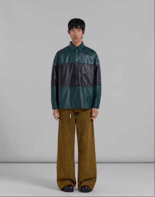 Marni o1w1db10824 Leather Shirt in Green Black Size US S / EU 44-46 / 1 - 2 Thumbnail