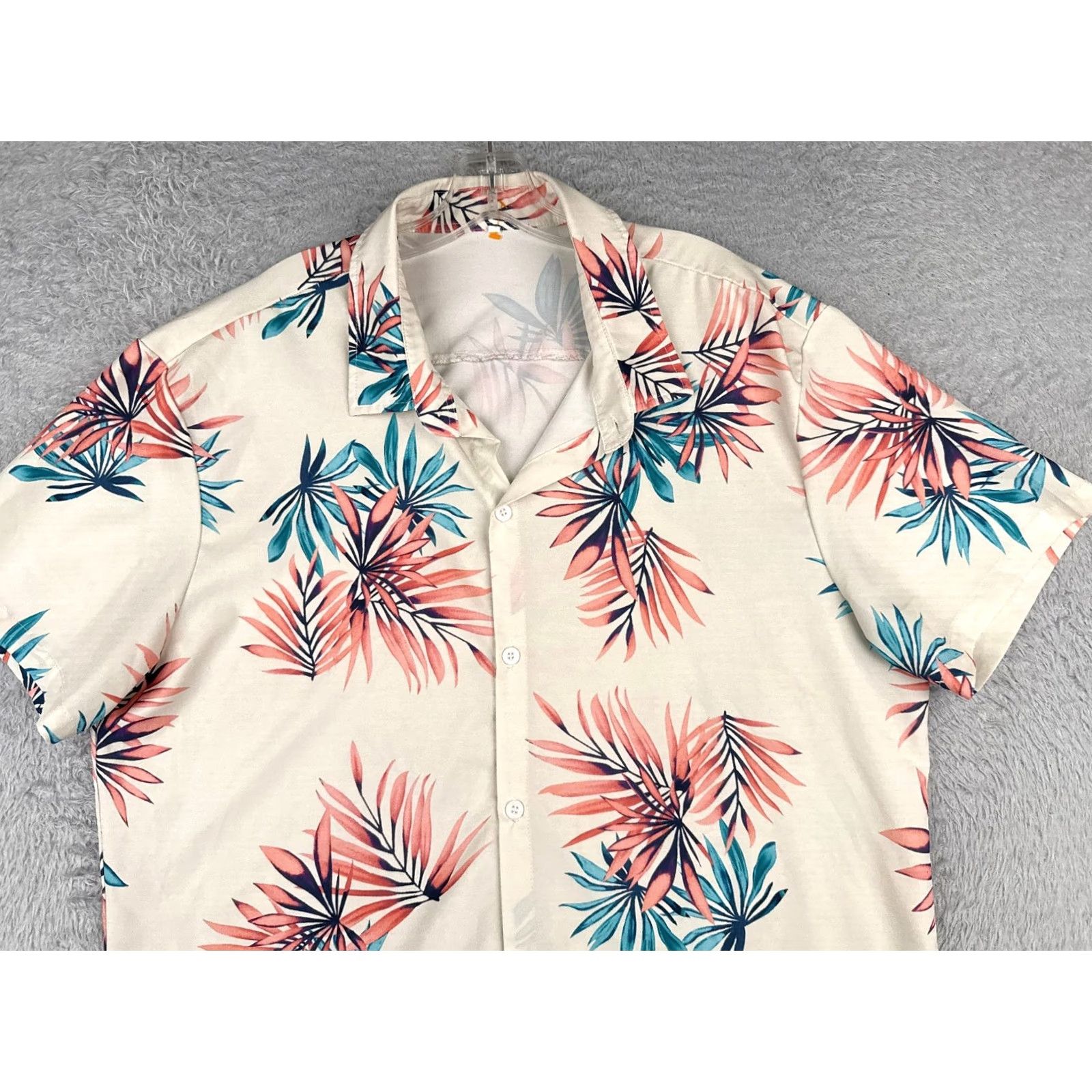 Vintage Hawaiian Shirt Adult 2XL Ivory Floral Leaf 100% Polyester Read Size US XXL / EU 58 / 5 - 4 Thumbnail