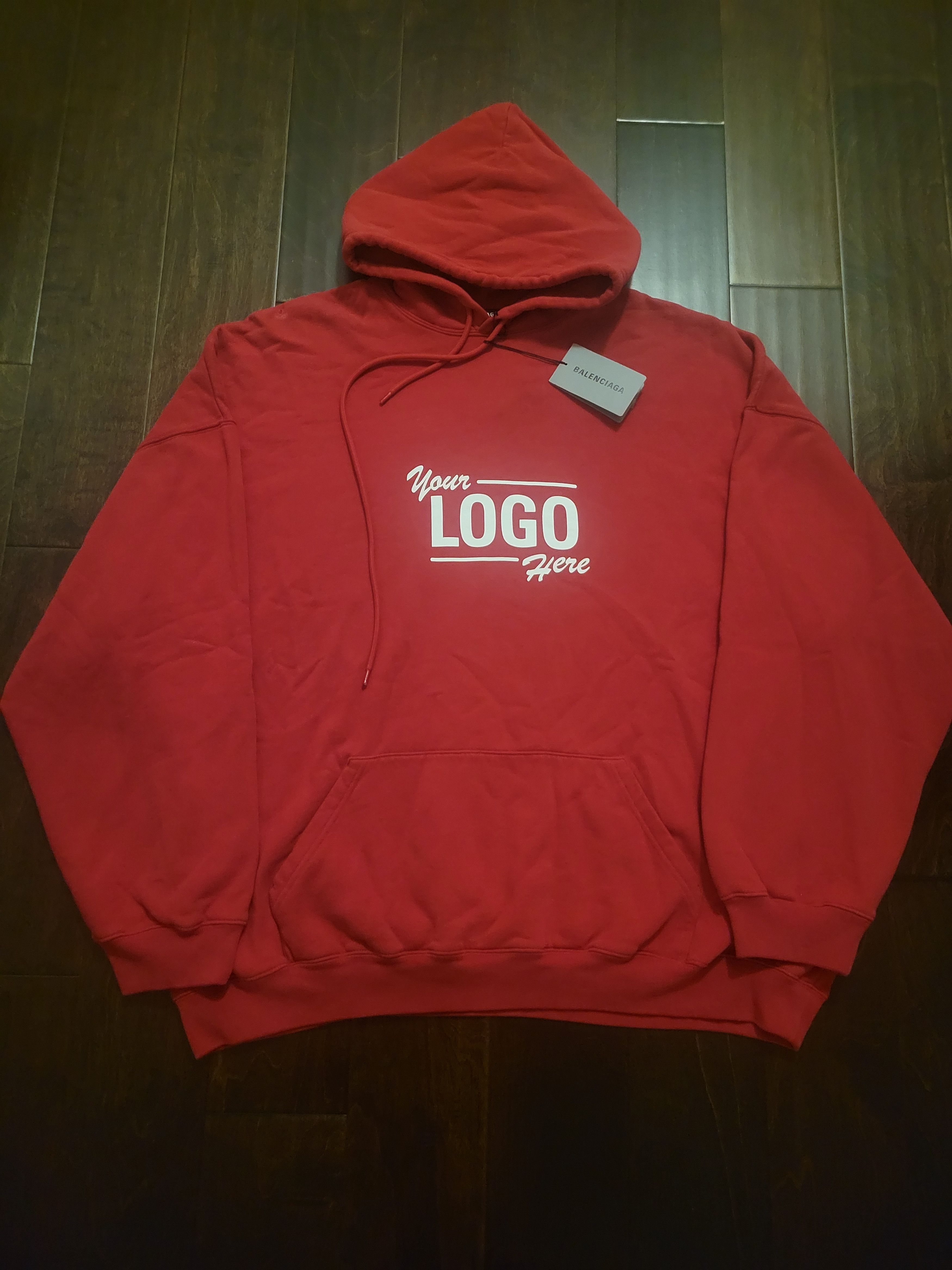 image of Balenciaga Oversized Red Your Logo Here Hoodie, Men's (Size Small)