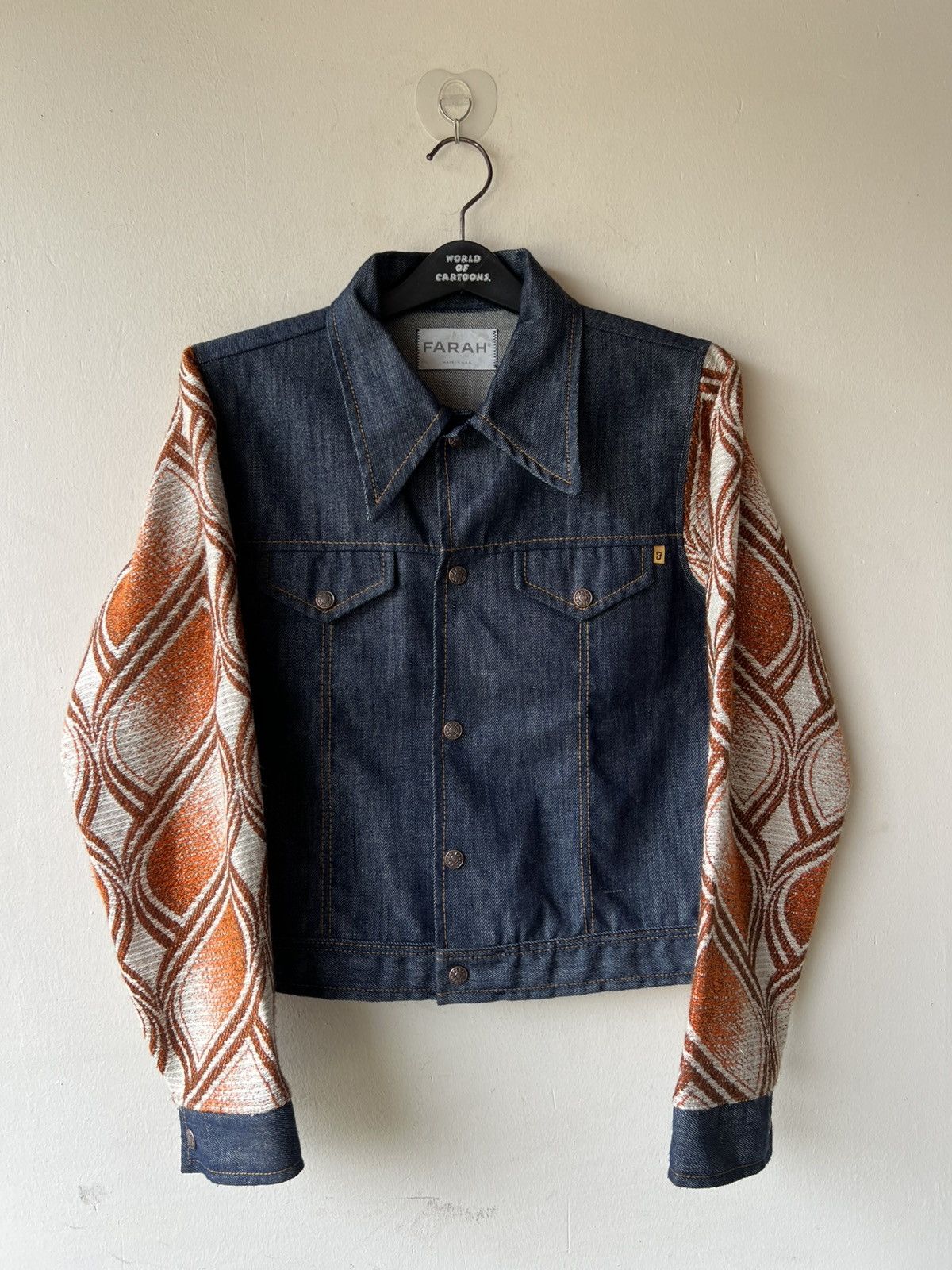 Farah Vintage 70s FARAH Hybrid Denim Trucker Cropped Jacket Size US S / EU 44-46 / 1 - 1 Thumbnail