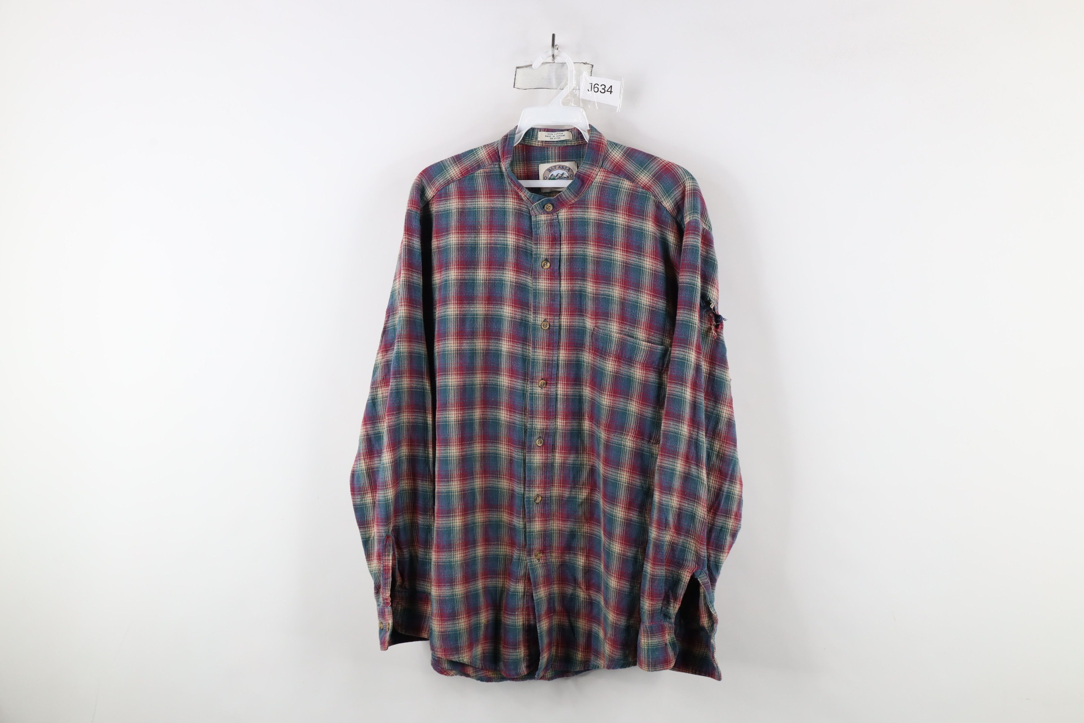 Vintage Vintage 90s Streetwear Flannel Band Collar Button Shirt Size US L / EU 52-54 / 3 - 1 Thumbnail