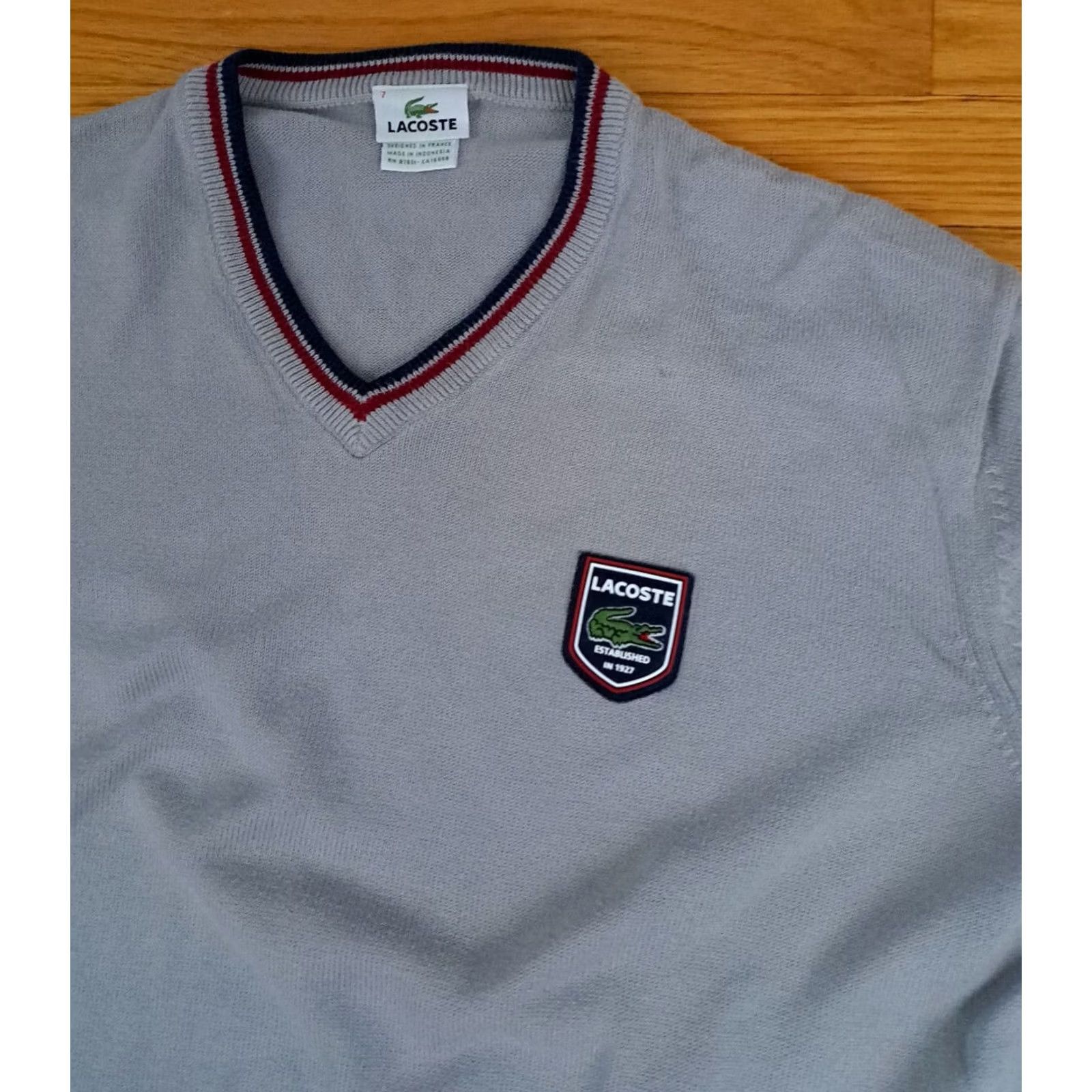 Lacoste Lacoste Sweater V-Neck Knit Long Sleeve 7XL Gray Pullover Mens All Seasons Tennis Pullover Knit Shirt V-Neck Lacoste Sweater 7XL Gray with trim Size US XXL / EU 58 / 5 - 2 Thumbnail