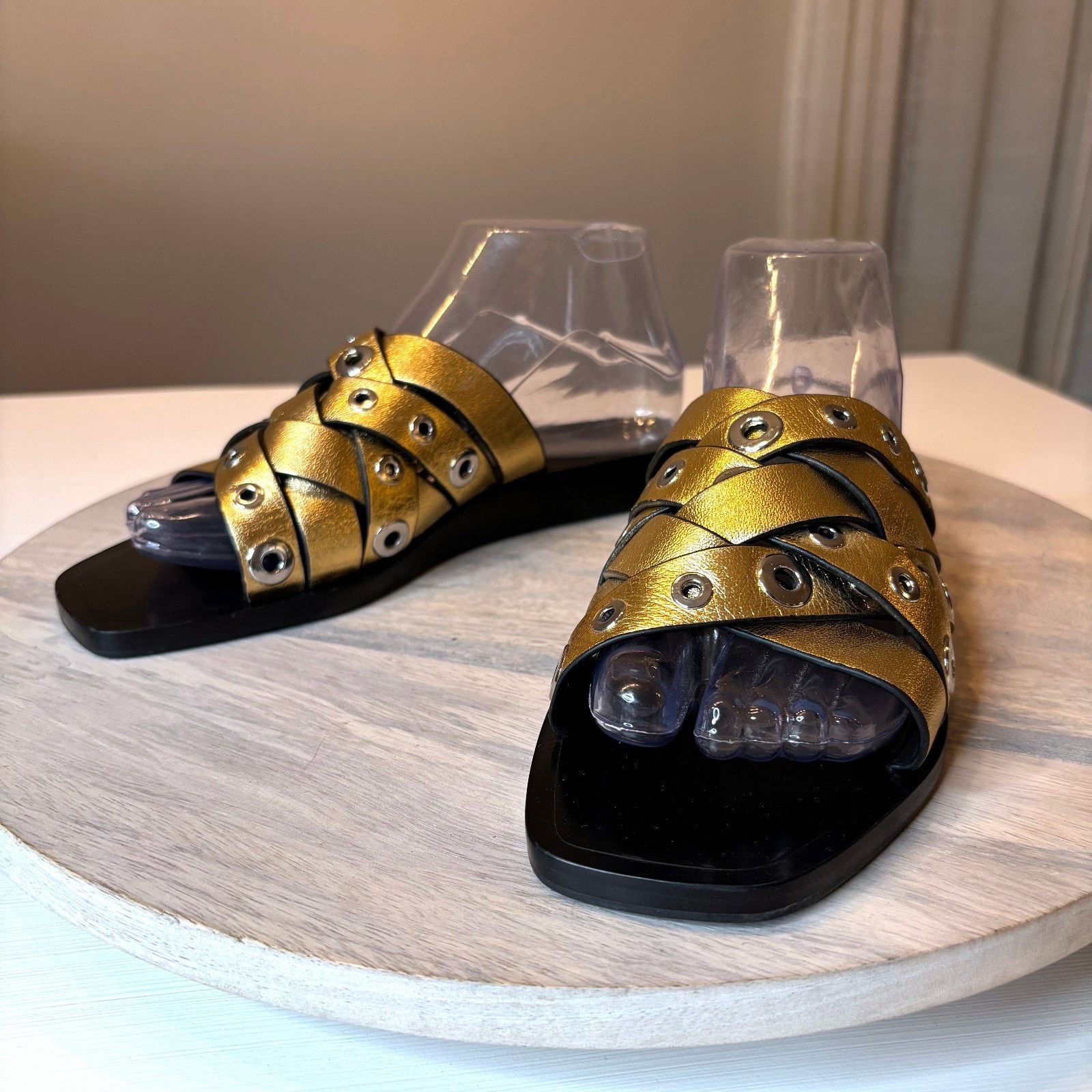 Rag & Bone Rag & Bone Sandals Gold Leather Hartley Metallic Slide Sz 8 Size US 8 / IT 38 - 1 Thumbnail