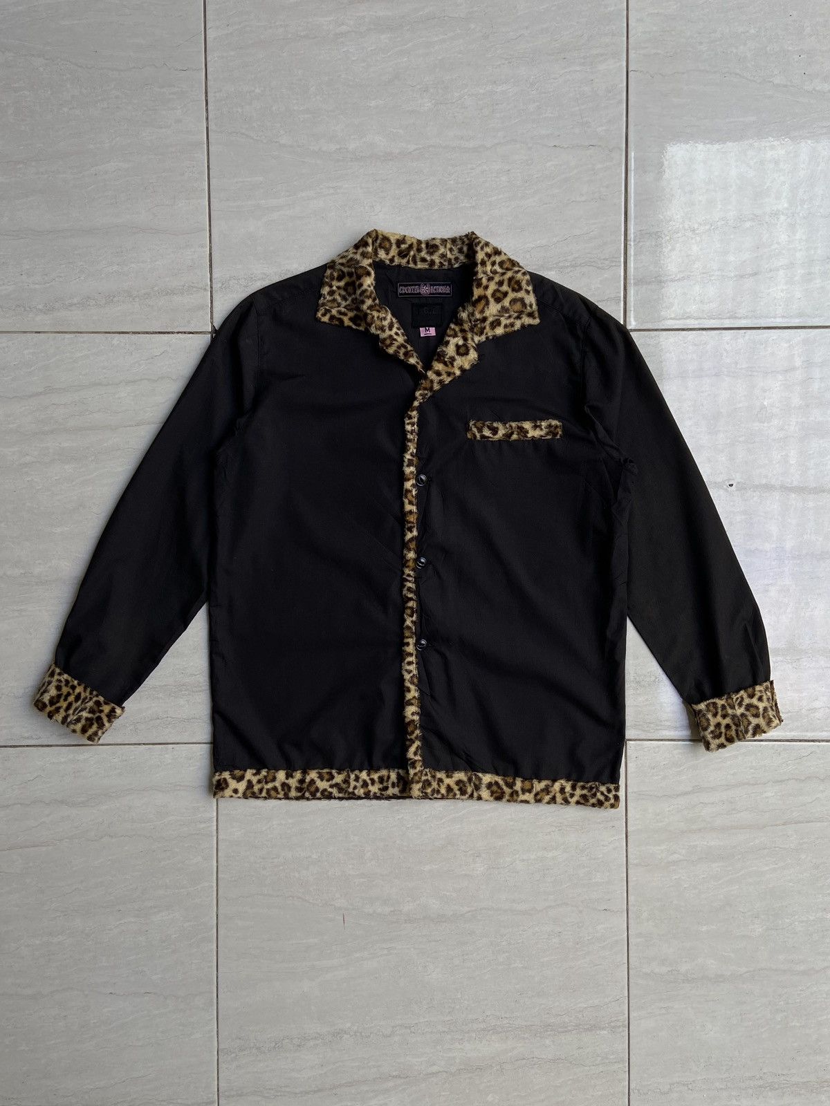 image of Wacko Maria I.c.e Counter Action Black Shirt Leopard Printed, Men's (Size Large)