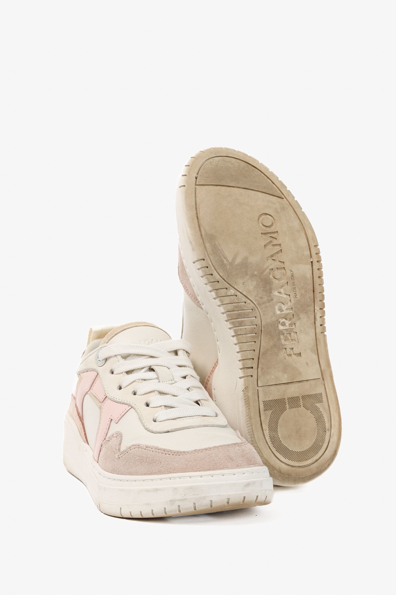 Salvatore Ferragamo Ferragamo Dania Cream Gancini Lace-Up Leather Sneakers Size US 5 / IT 35 - 4 Thumbnail