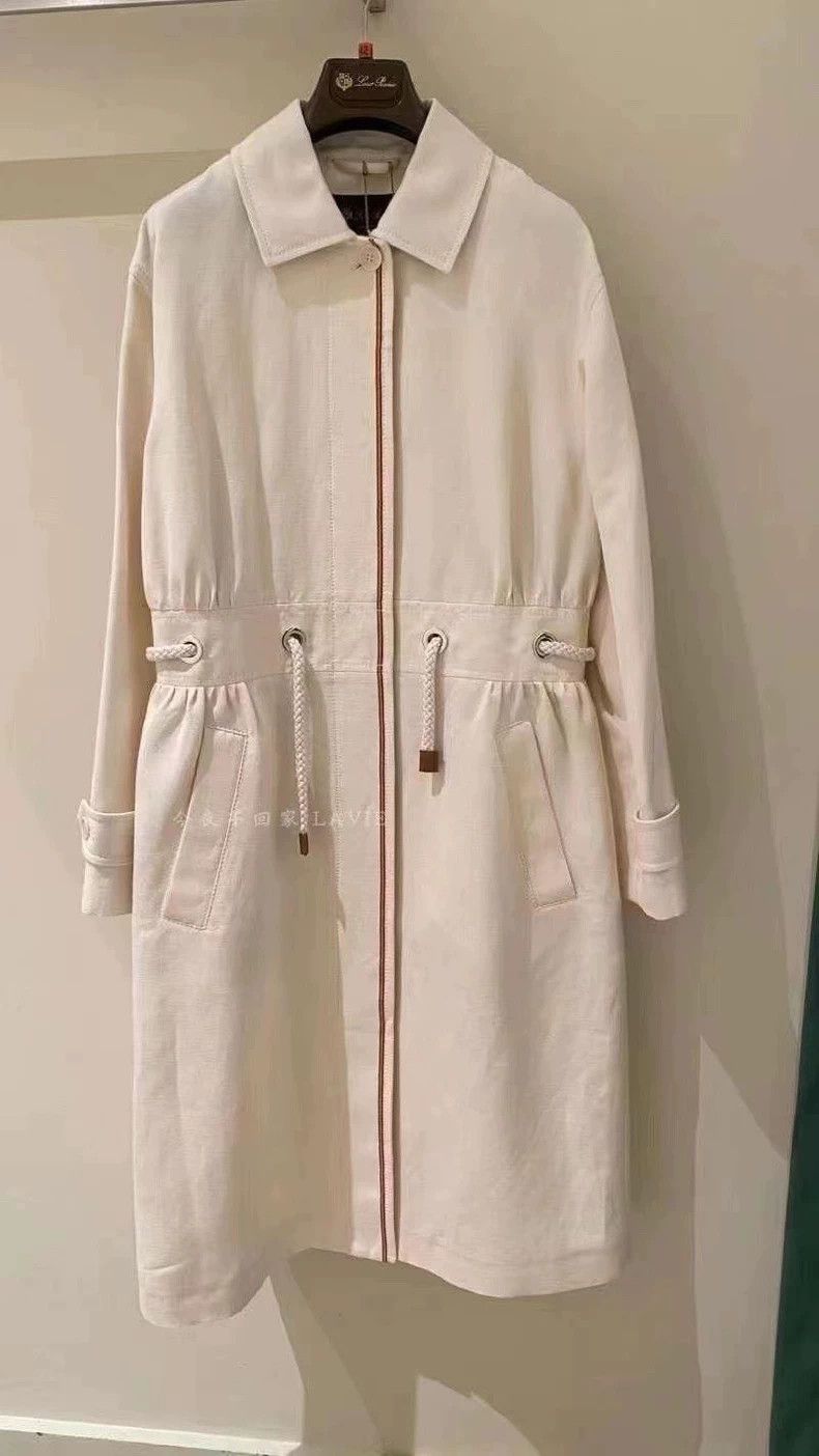 Loro Piana LORO PIANA White cotton blended linen coat with long colla Size XS / US 0-2 / IT 36-38 - 8 Thumbnail