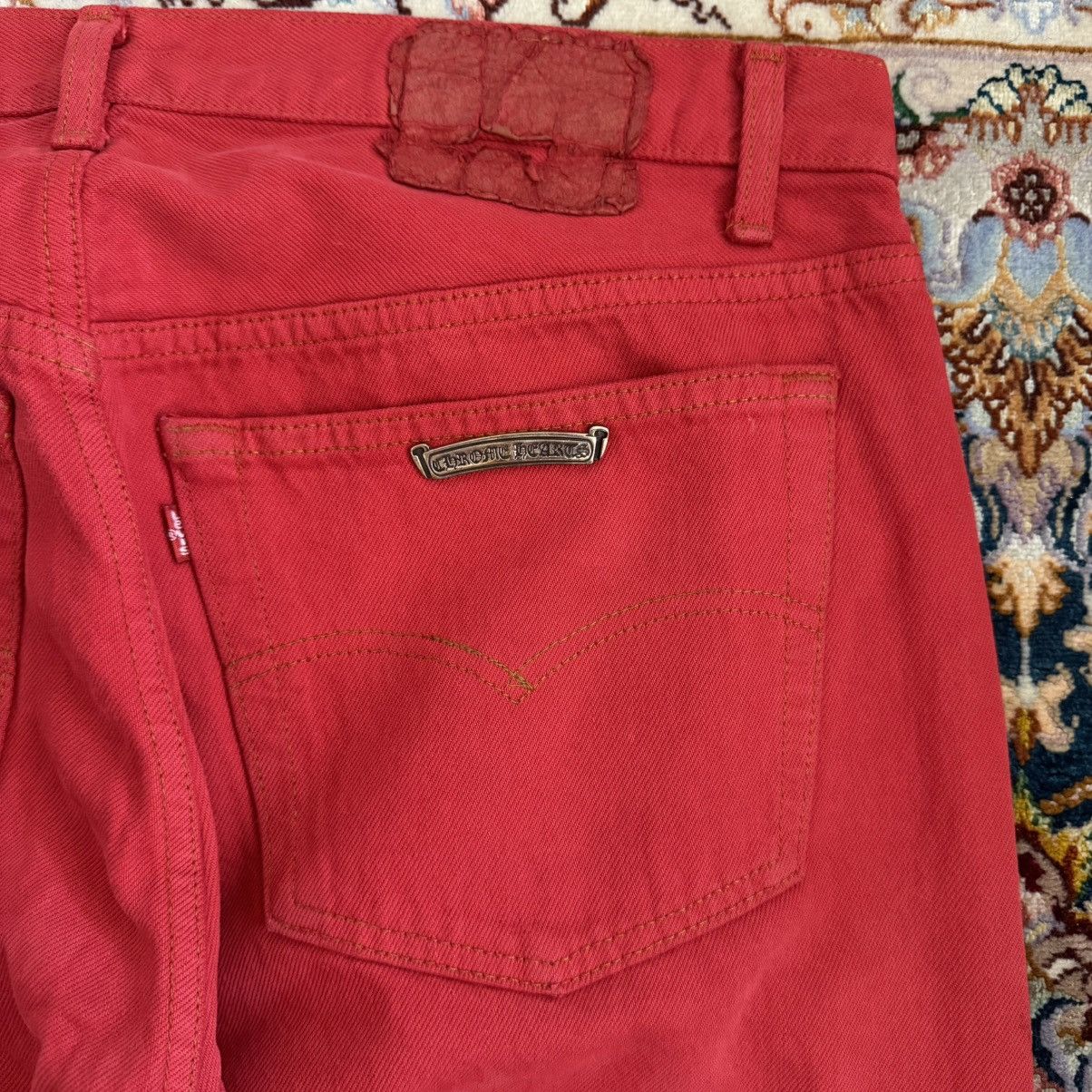Chrome Hearts LEATHER CROSS SILVER DETAILED RED DYED VINTAGE LEVI ‘S JEANS Size US 34 / EU 50 - 7 Thumbnail