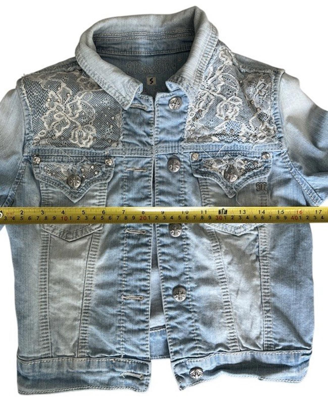 Designer Miss Me Denim Jacket Blue Jean Girls Small Lace Bling Size S / US 4 / IT 40 - 2 Thumbnail