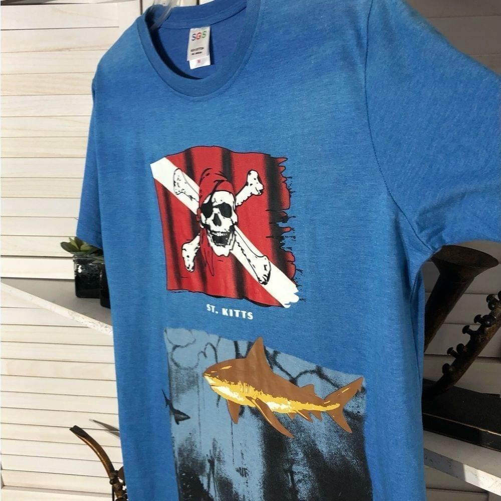 Other pirate skull ship shark sailor blue cotton T-shirt sz M Size US M / EU 48-50 / 2 - 3 Thumbnail