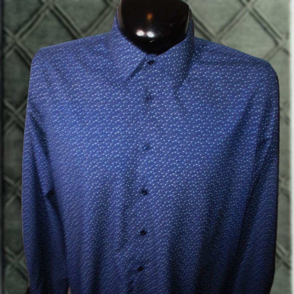 LUCKY BRAND Dress Shirt Blue Slim Fit 4 Way Stretch 17/17.5/34-35 NWOT Men