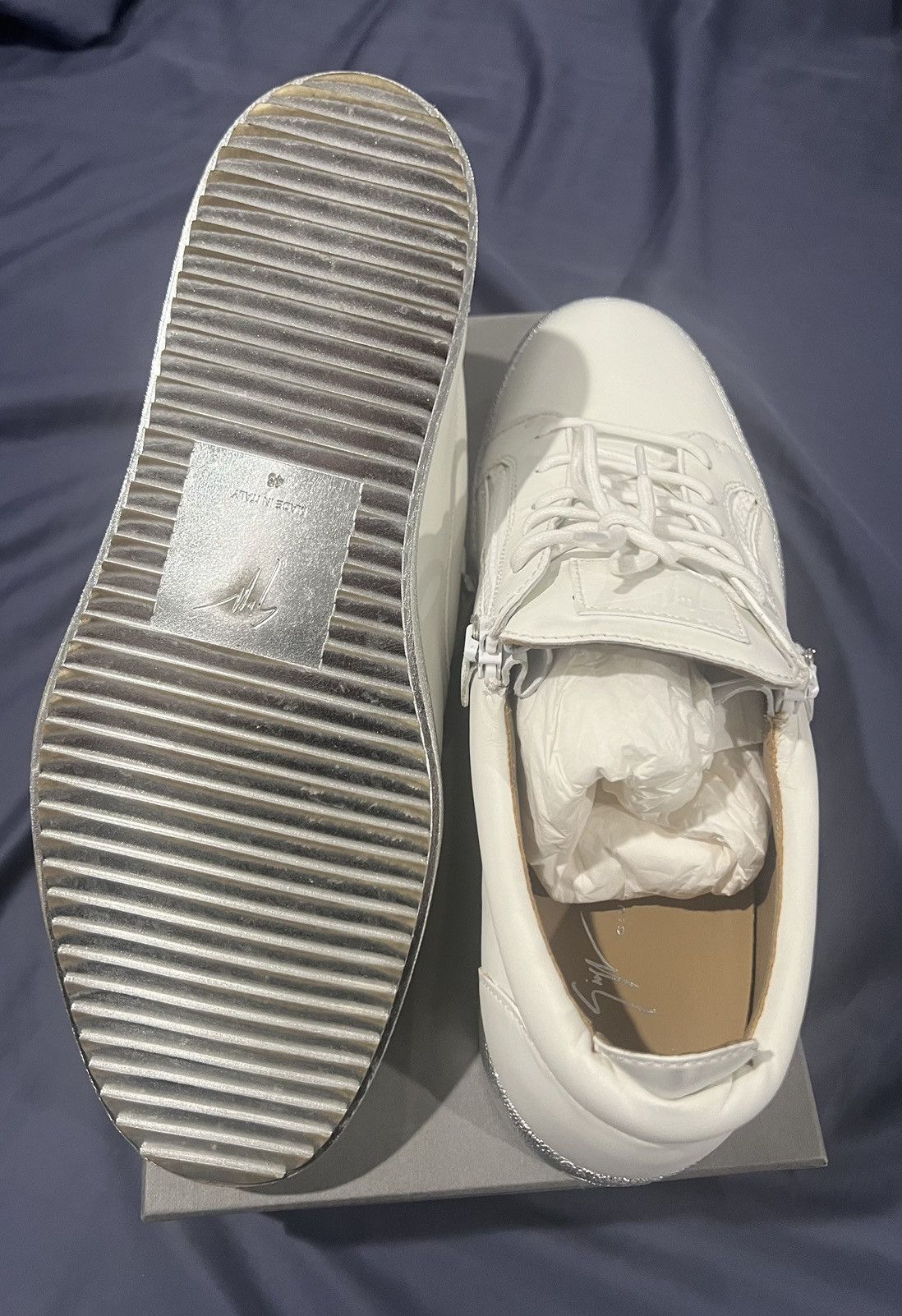 Giuseppe Zanotti Giuseppe Zanotti Mens Sneakers - White Leather/Silver Size US 15 / EU 48 - 6 Thumbnail