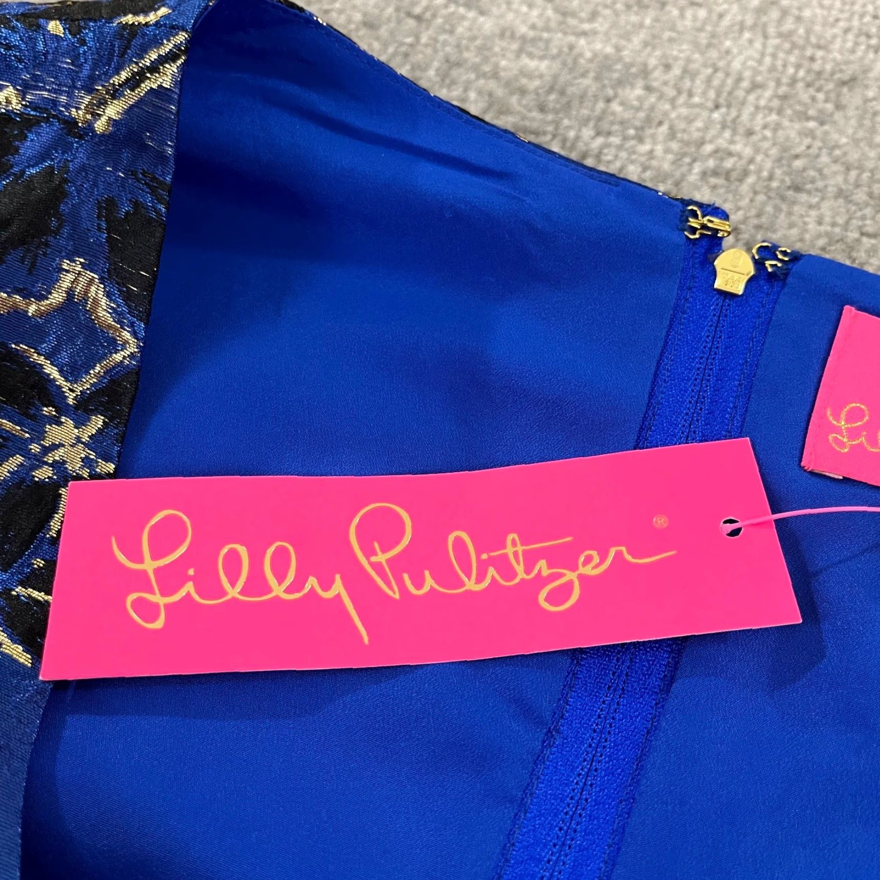 Lilly Pulitzer VINTAGE not applicable; proceed with Lilly Pulitzer Dress Women 8 Calyssa Blue Grotto Twilight Floral Brocade NEW Size M / US 6-8 / IT 42-44 - 3 Thumbnail