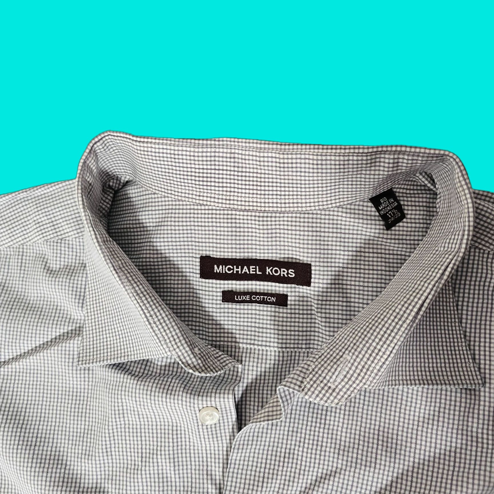 Michael Kors Michael Kors Shirt Men's 17.5 34 White Check Button-Up Long Sleeve Luxe Cotton Size US XXL / EU 58 / 5 - 1 Thumbnail