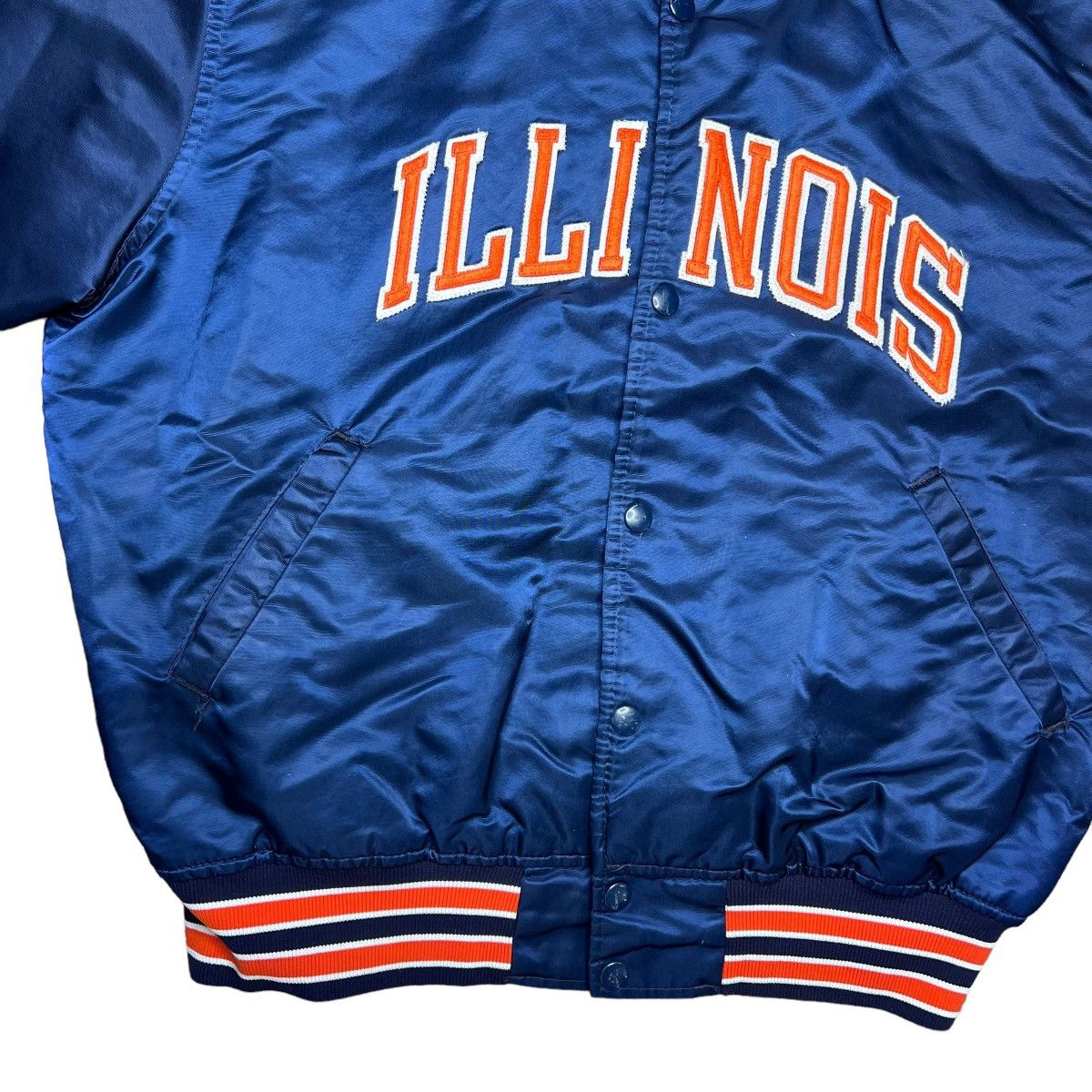 NCAA × Starter × Vintage Vintage 80s NCAA Fighting Illini Starter Satin Bomber Jacket Size US L / EU 52-54 / 3 - 6 Thumbnail