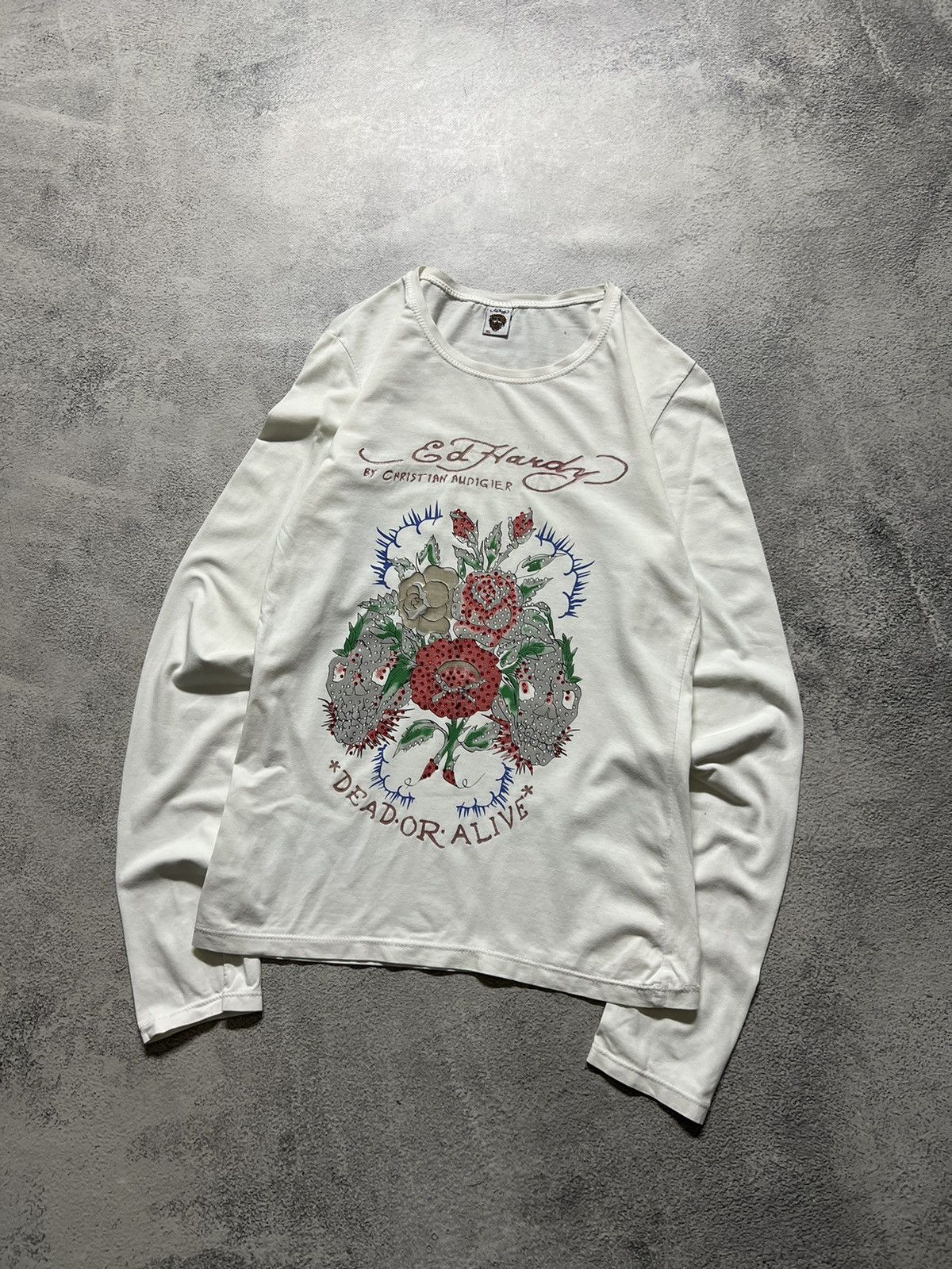 Vintage Y2k Ed Hardy Dead Or Alive ☠️🌹 Rare Long Sleeve 00’s