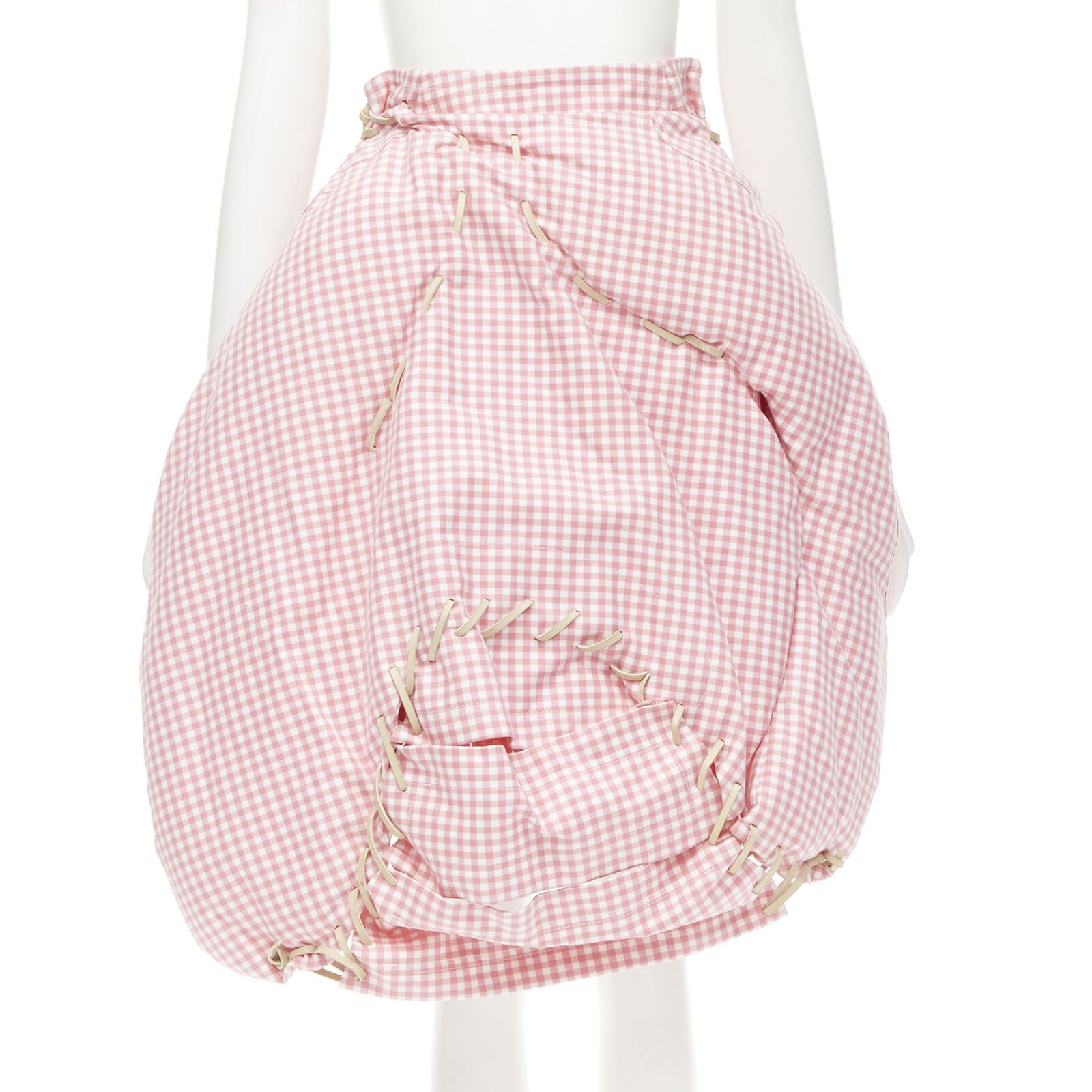 image of Comme Des Garcons Vintage 2004 Runway Pink Checked Punk Balloon Skirt, Women's (Size 26)