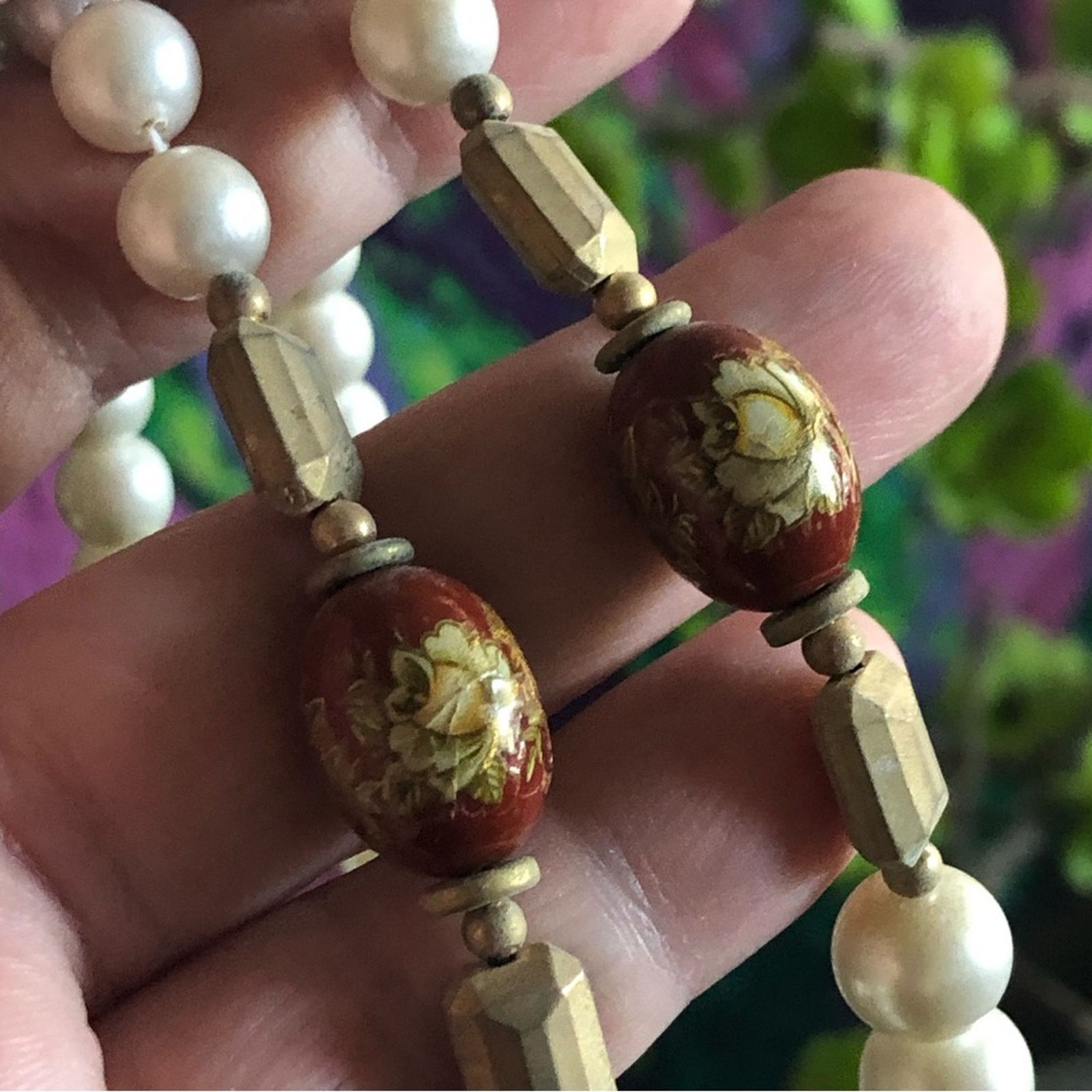 Vintage Vintage oval cloisonné white pearl bead necklace Size ONE SIZE - 9 Thumbnail