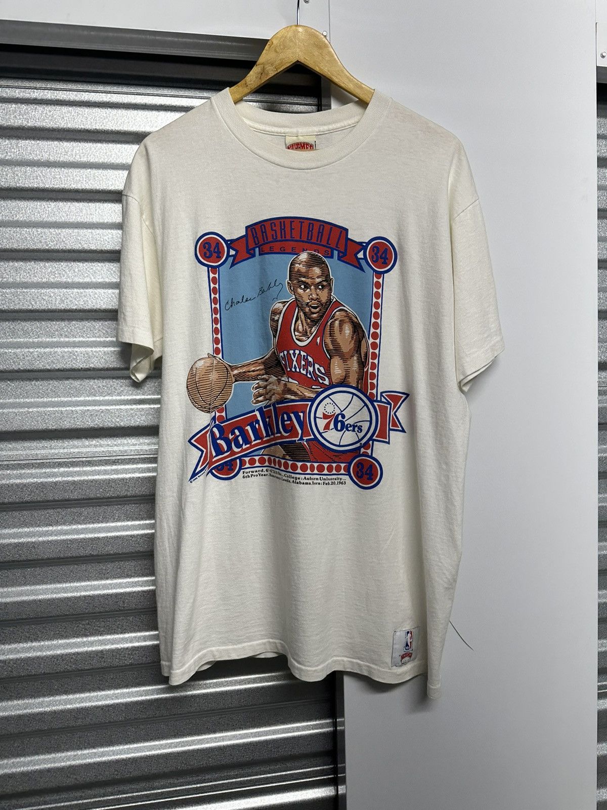 image of NBA x Nutmeg Vintage 90's Charles Barkley 76Ers Nutmeg Tee in White, Men's (Size XL)