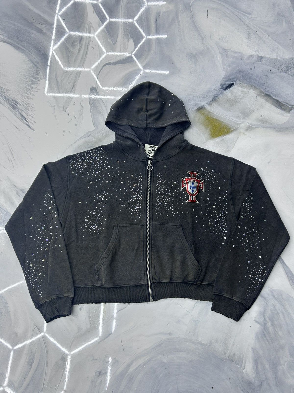 Vale Crystal Cluster Zip Up Hoodie Black Size M