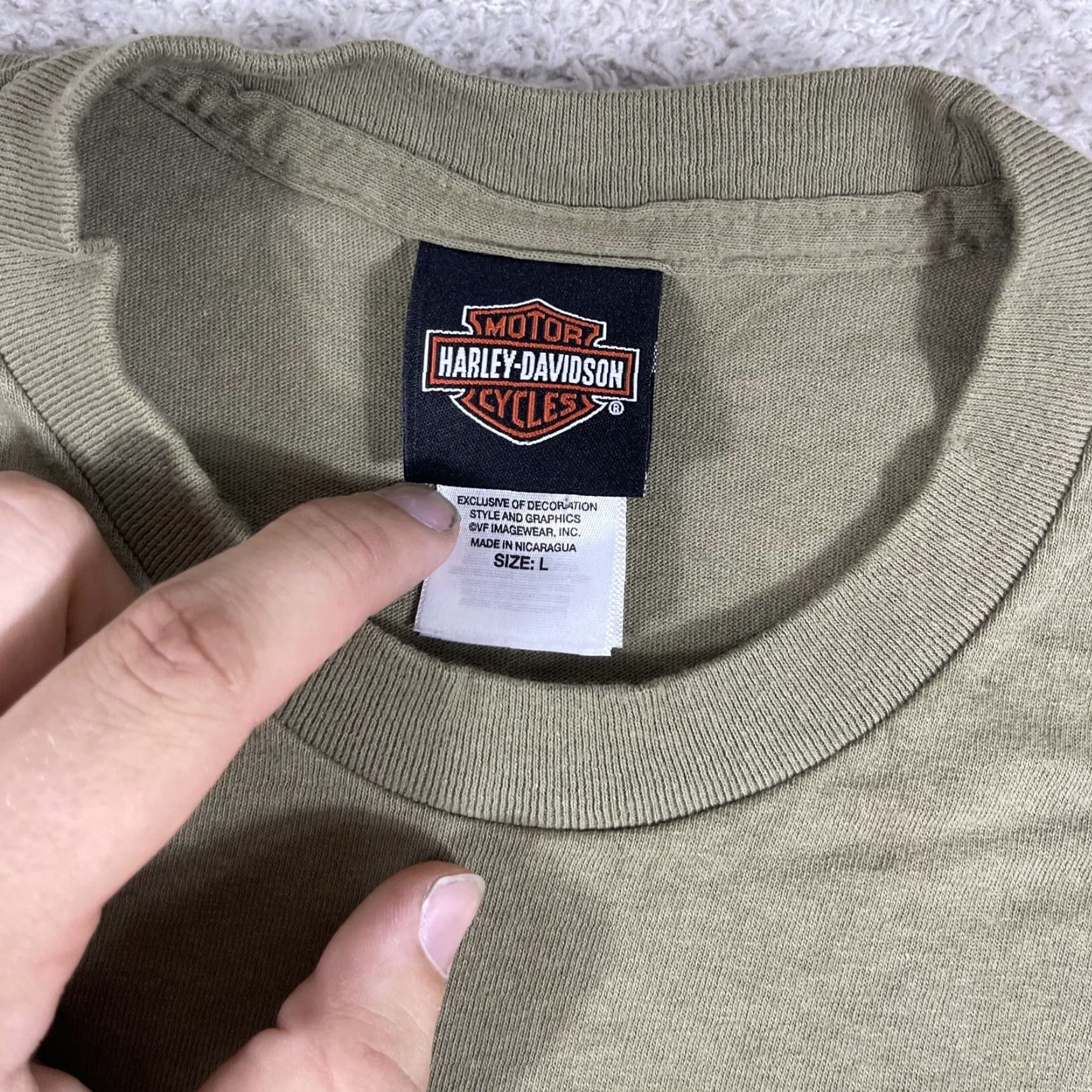 Harley Davidson Harley-Davidson T-Shirt Mens Large Olive Green Biker Y2K Savannah Grunge Skate Short Sleeve Crew Neck Cotton Graphic Print Size US L / EU 52-54 / 3 - 5 Thumbnail