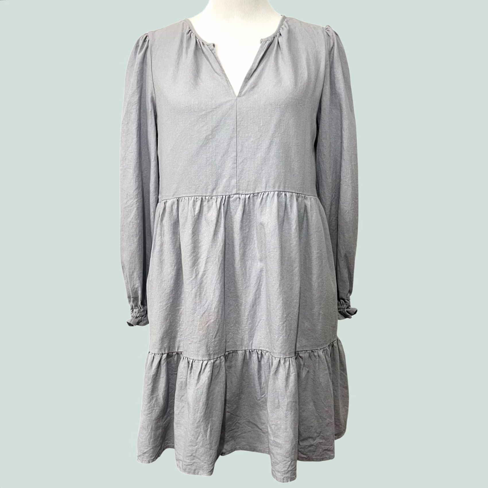 Cynthia Rowley Cynthia Rowley Dress Linen Blend Tiered Sleeveless Split Neck Women’s Sz Small Purple Knee Length Side? (Note: placeholder) Size S / US 4 / IT 40 - 1 Thumbnail