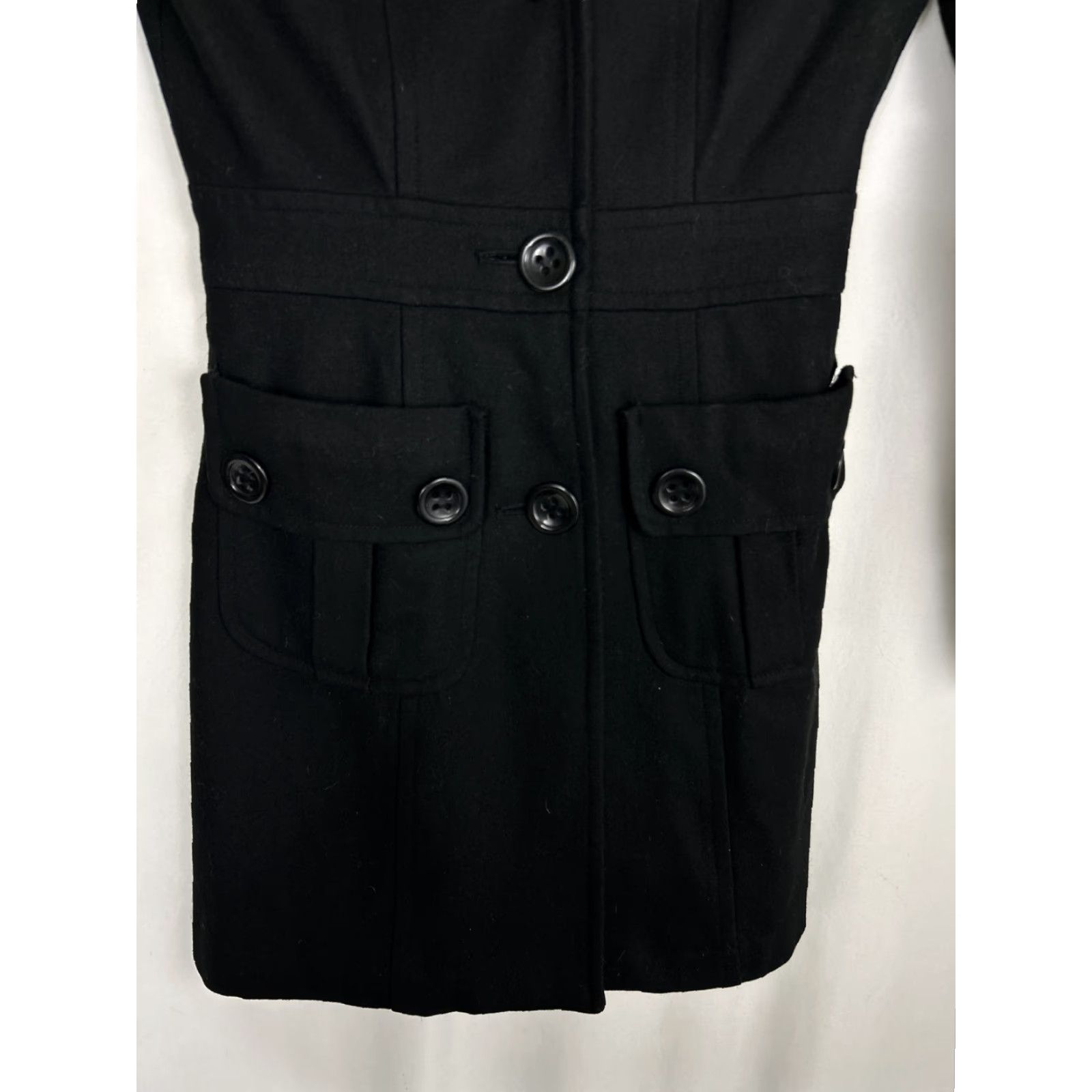 Anthropologie anthropologie Pea Coat Womens Small Black Wool Blend Coat with Lined Pockets Button Up Tulle detailing Size S / US 4 / IT 40 - 5 Thumbnail