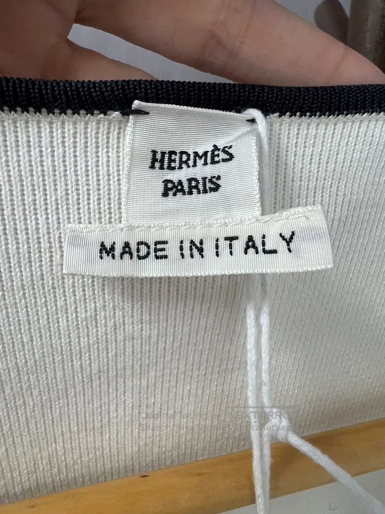Hermes Hermes White and Black Knit Open Cardigan, 44% Silk + 56% Size XS / US 0-2 / IT 36-38 - 3 Thumbnail