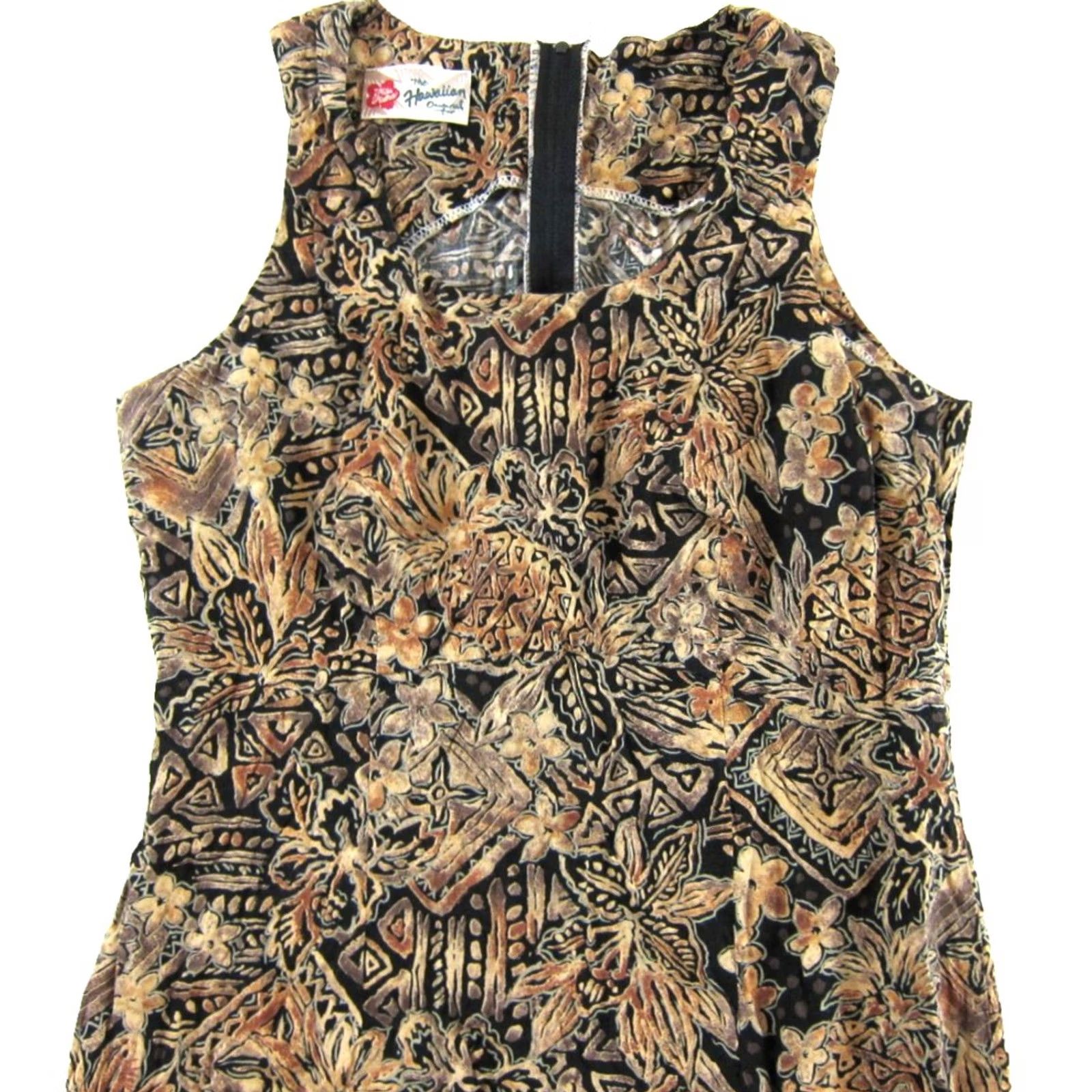 Hilo Hattie VINTAGE Hilo Hattie Dress Hawaiian Floral Rayon Midi Tank Dress Brown Black Medium Size M / US 6-8 / IT 42-44 - 4 Thumbnail
