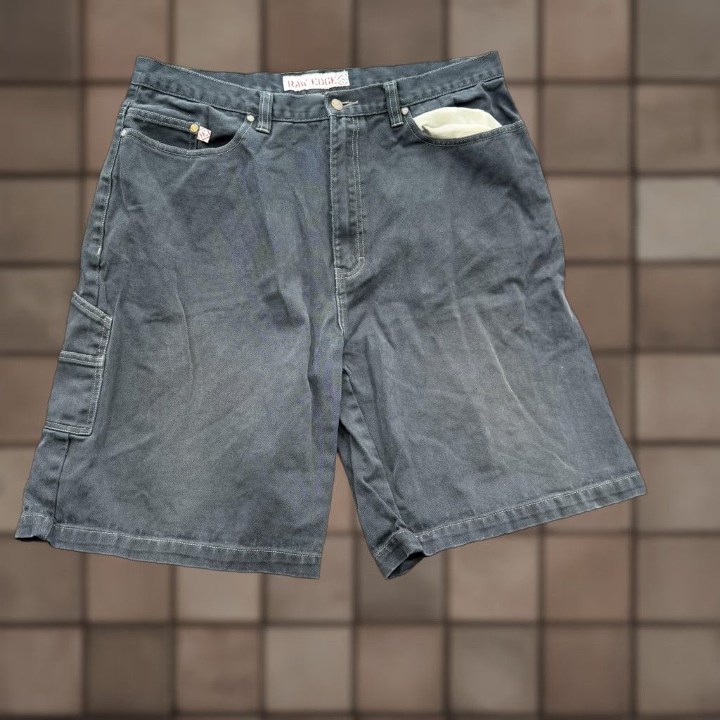 Vintage RAW EDGE Shorts Cargo Carpenter Utility Workwear Pocket Mens 38 Black Cotton Five-Pocket Hammer Loop Zipper Fly Button Pocketed Size US 38 / EU 54 - 1 Thumbnail