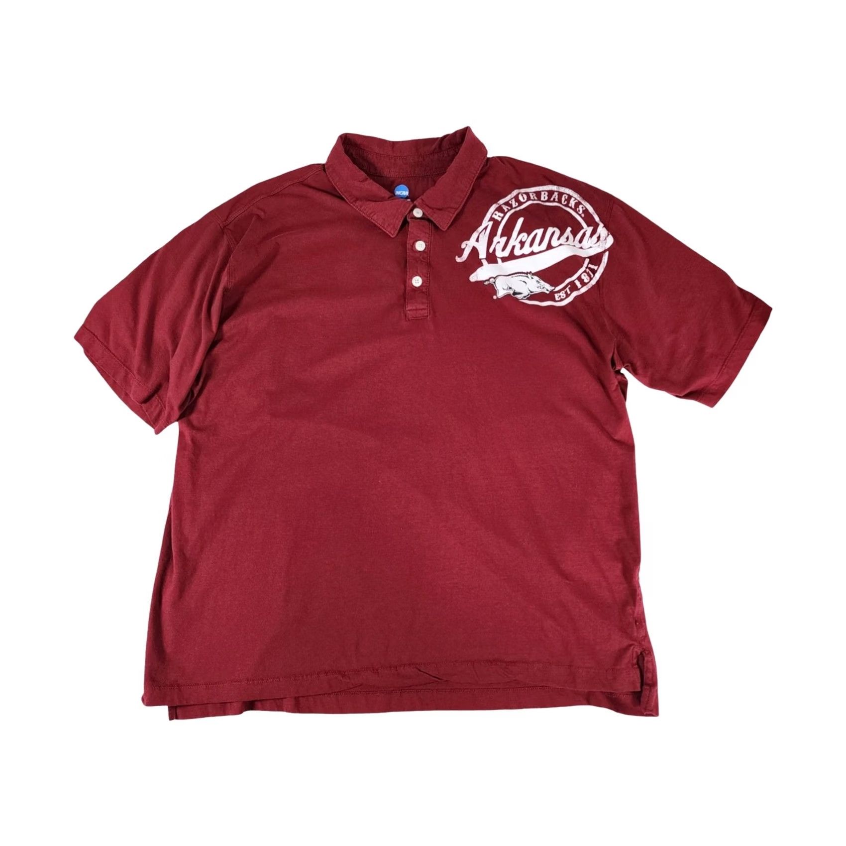 Vintage NCAA Arkansas Razorbacks Polo Shirt Mens 2XL Red Cotton Knights Apparel Graphic Print Size US XXL / EU 58 / 5 - 7 Thumbnail