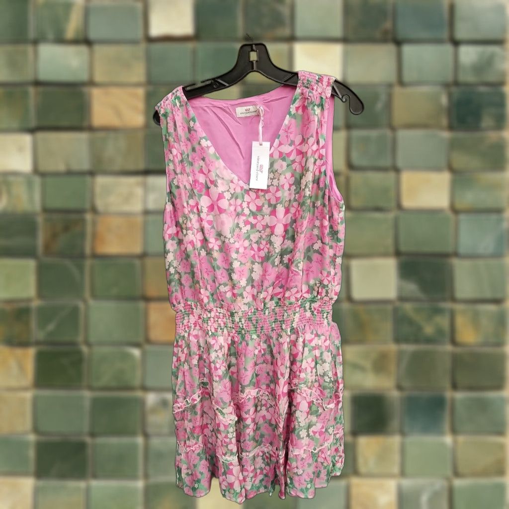 Vineyard Vines Vineyard Vines Mini Dress Slveless V-Neck Daisy Print Pink Xxs Smocked Short Women Size XXS / US 00 / IT 34 - 1 Thumbnail