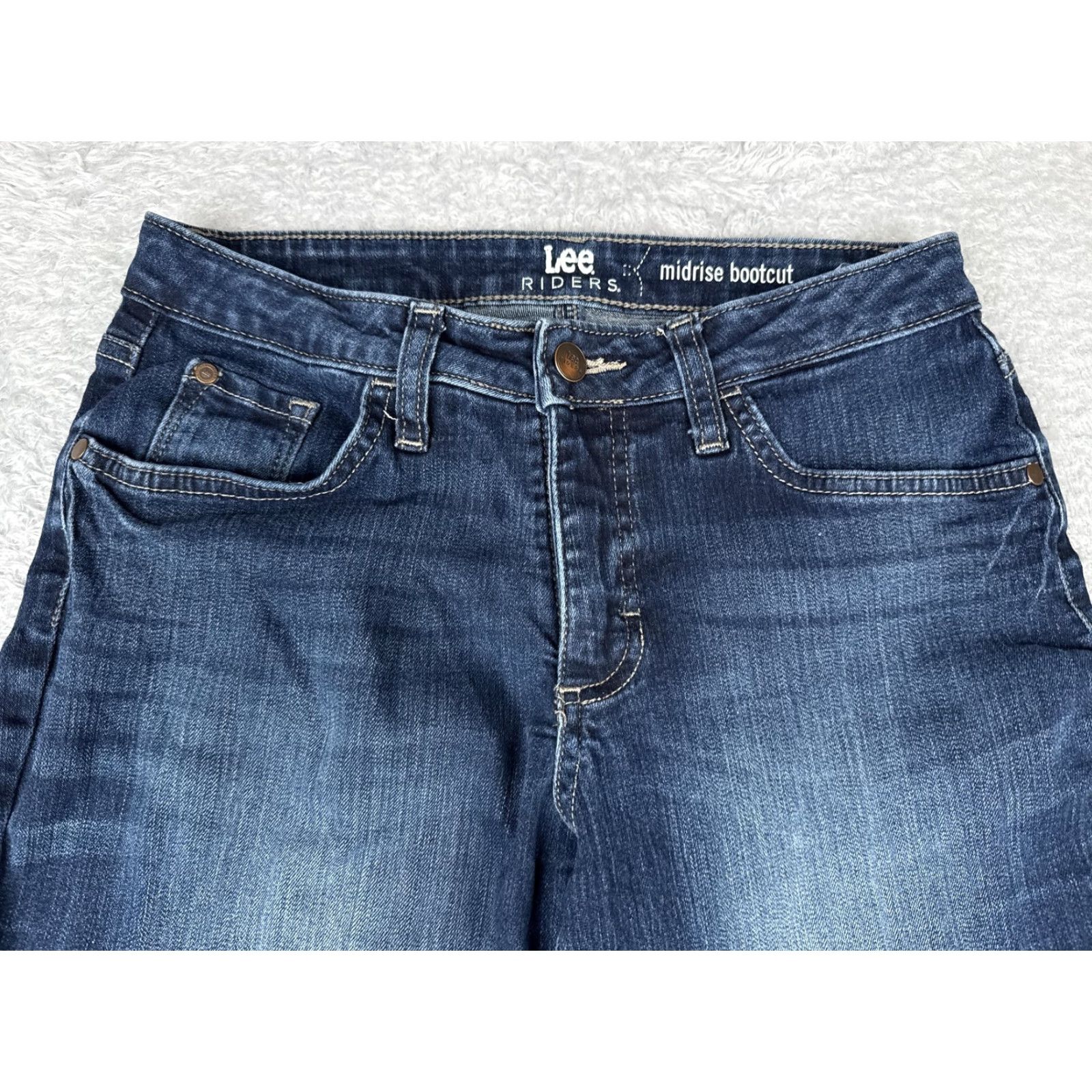 Lee Lee Riders Jeans Womens 6P Blue Dark Wash Midrise Bootcut Stretch Denim Petite Size 28" / US 6 / IT 42 - 4 Thumbnail