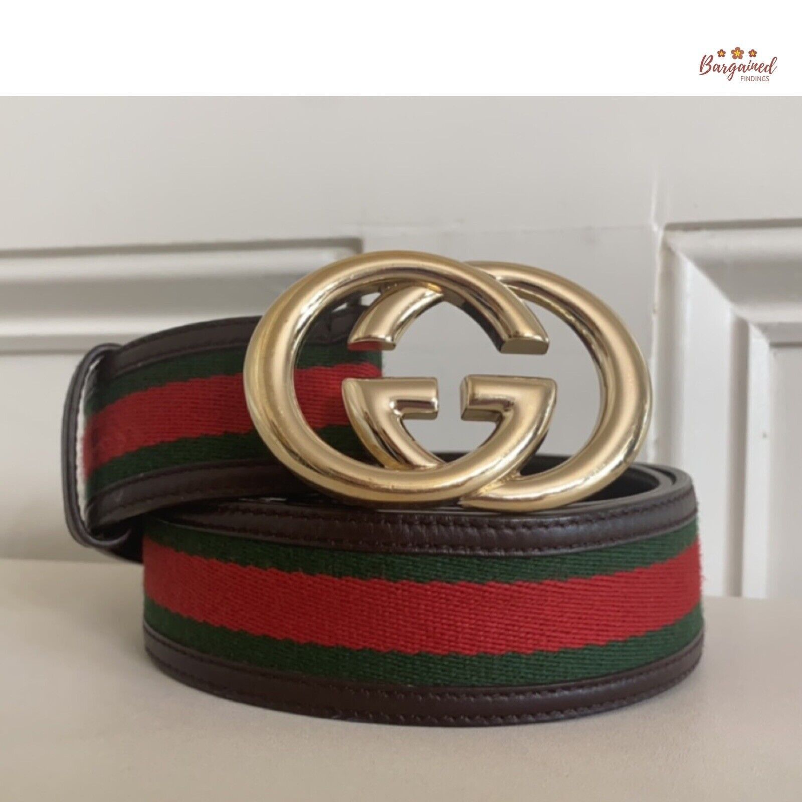 Gucci Gucci Web Canvas Brown Leather Interlocking G Buckle Belt Size 30 - 1 Thumbnail