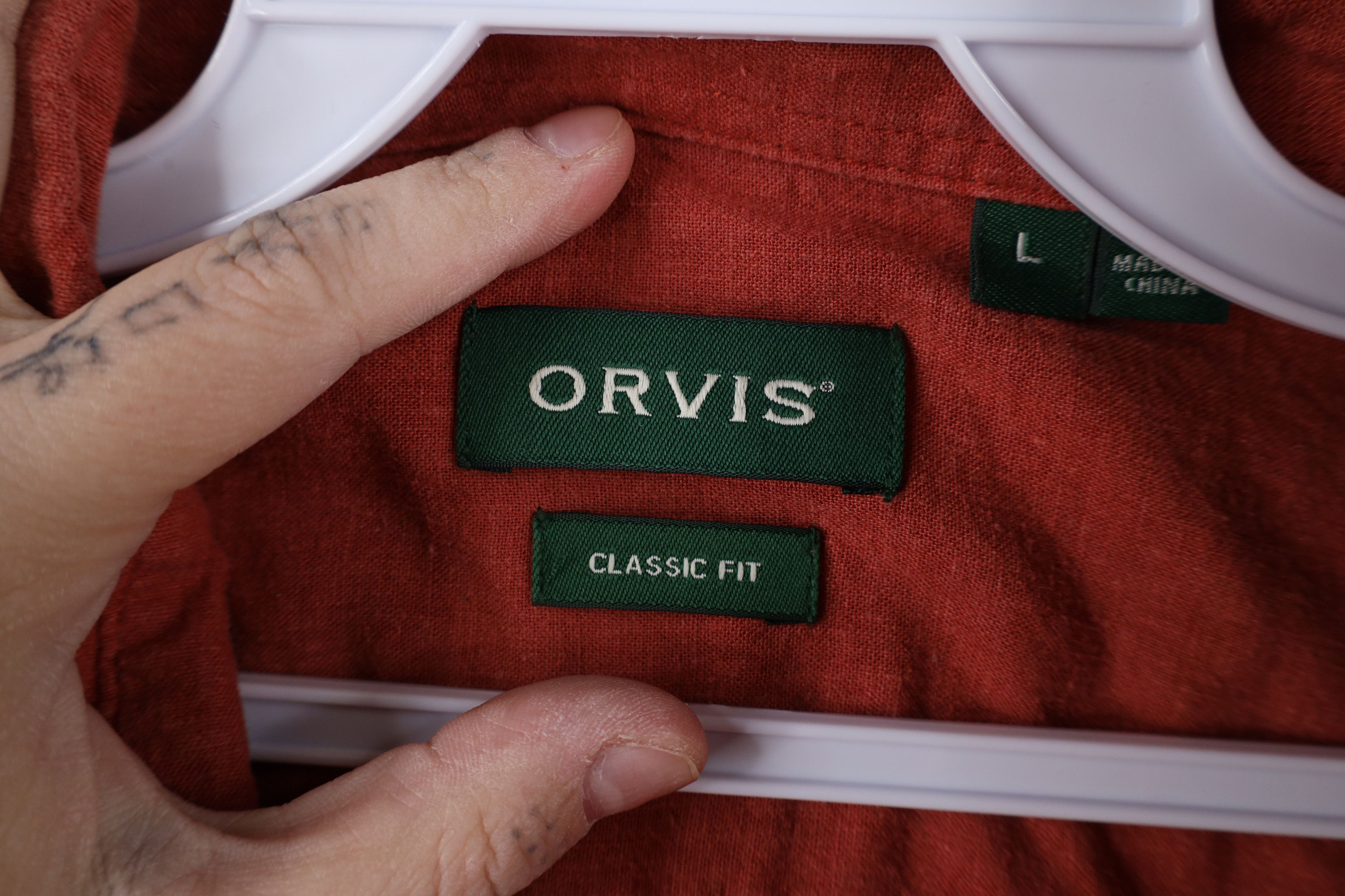 Orvis × Vintage Vintage Orvis Blend Short Sleeve Button Shirt Reddish Orange Size US L / EU 52-54 / 3 - 5 Thumbnail