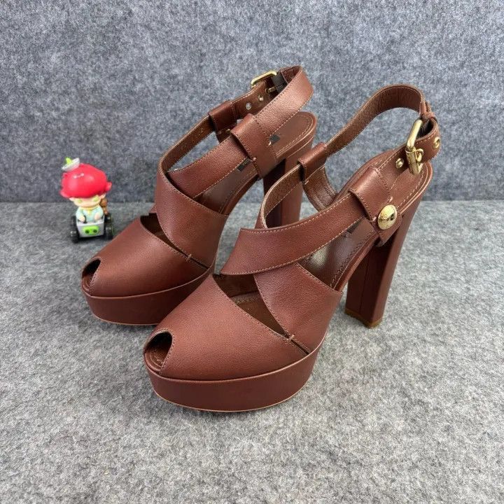 Louis Vuitton Louis Vuitton Brown Peep-Toe High Heels -2508 Size US 7 / IT 37 - 1 Thumbnail