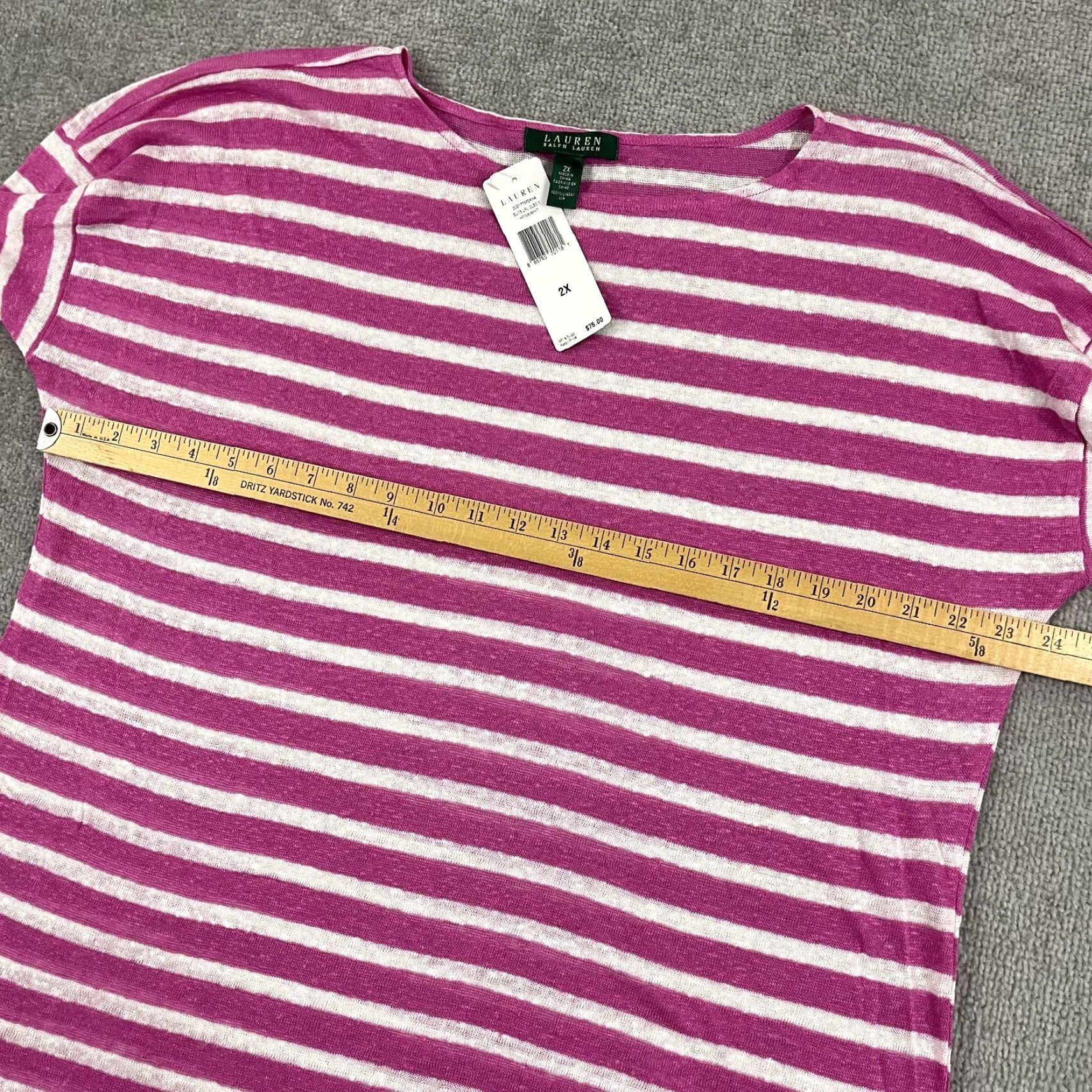 Ralph Lauren Lauren Ralph Lauren Blouse Womens 2X Pink Striped Linen Crew Pullover Size XXL / US 16-18 / IT 52-54 - 4 Thumbnail