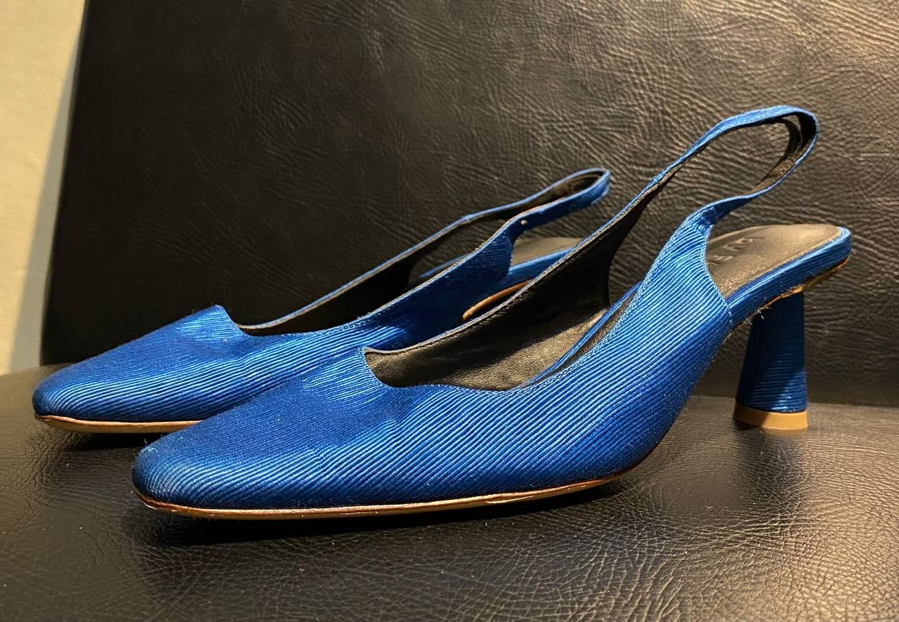 By Far By Far Satin Blue Heeled Sandals Size US 6 / IT 36 - 1 Thumbnail