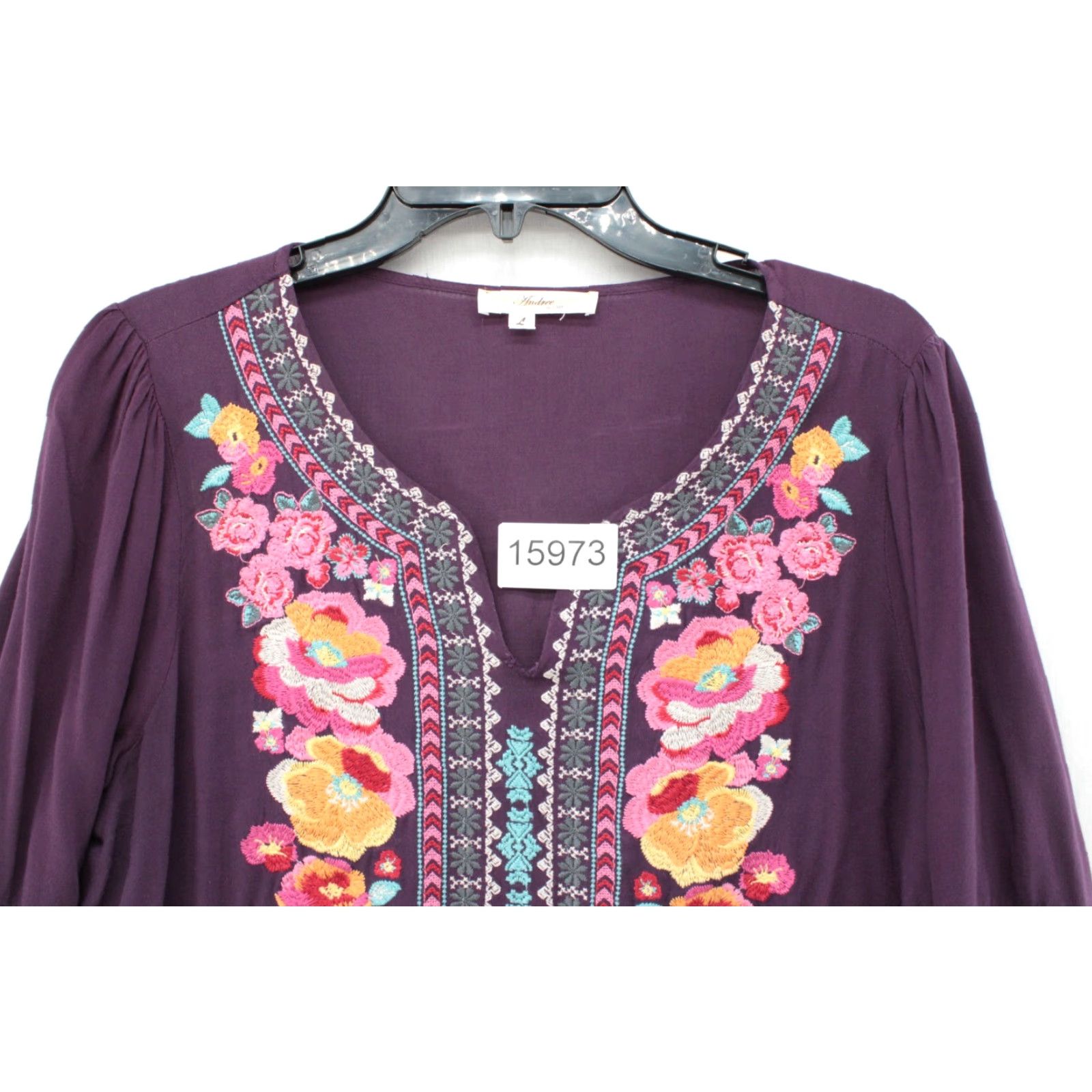 Vintage Andree By Unit Blouse Womens Large Purple Embroidered Boho Bell Sleeve Hippie Size L / US 10 / IT 46 - 8 Thumbnail