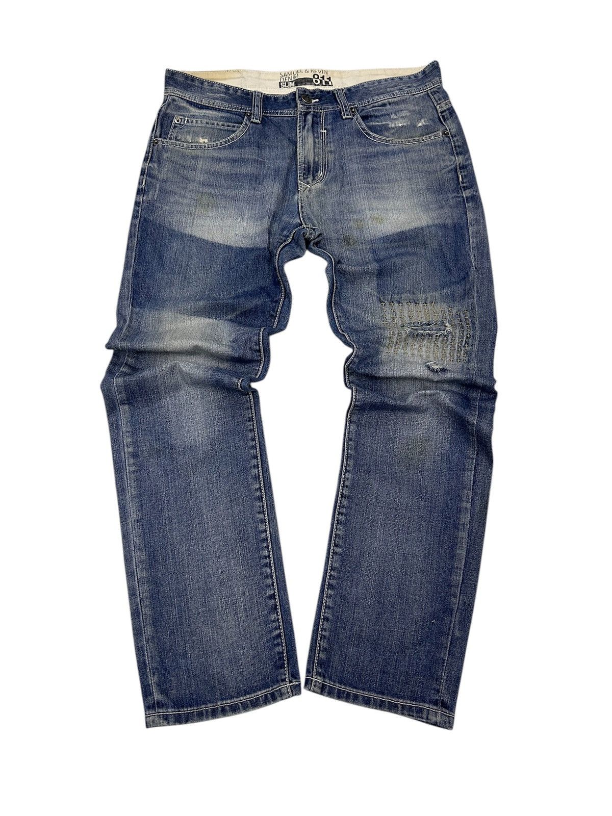 Japanese Brand × Vintage Vintage Japanese Blue Wash Patches Style Distressed Jeans Size US 35 - 3 Thumbnail